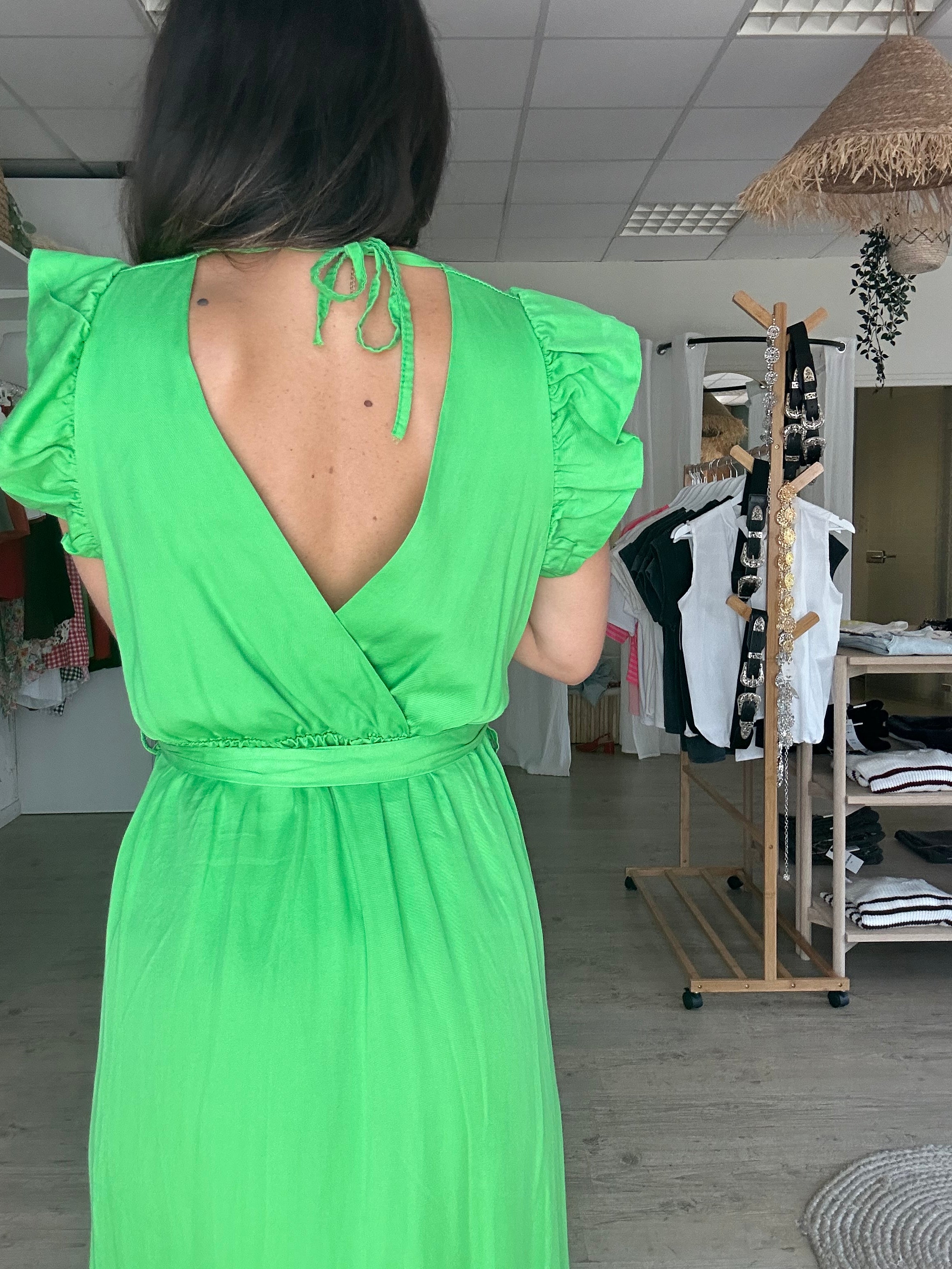 Céleste - robe longue à volant vert