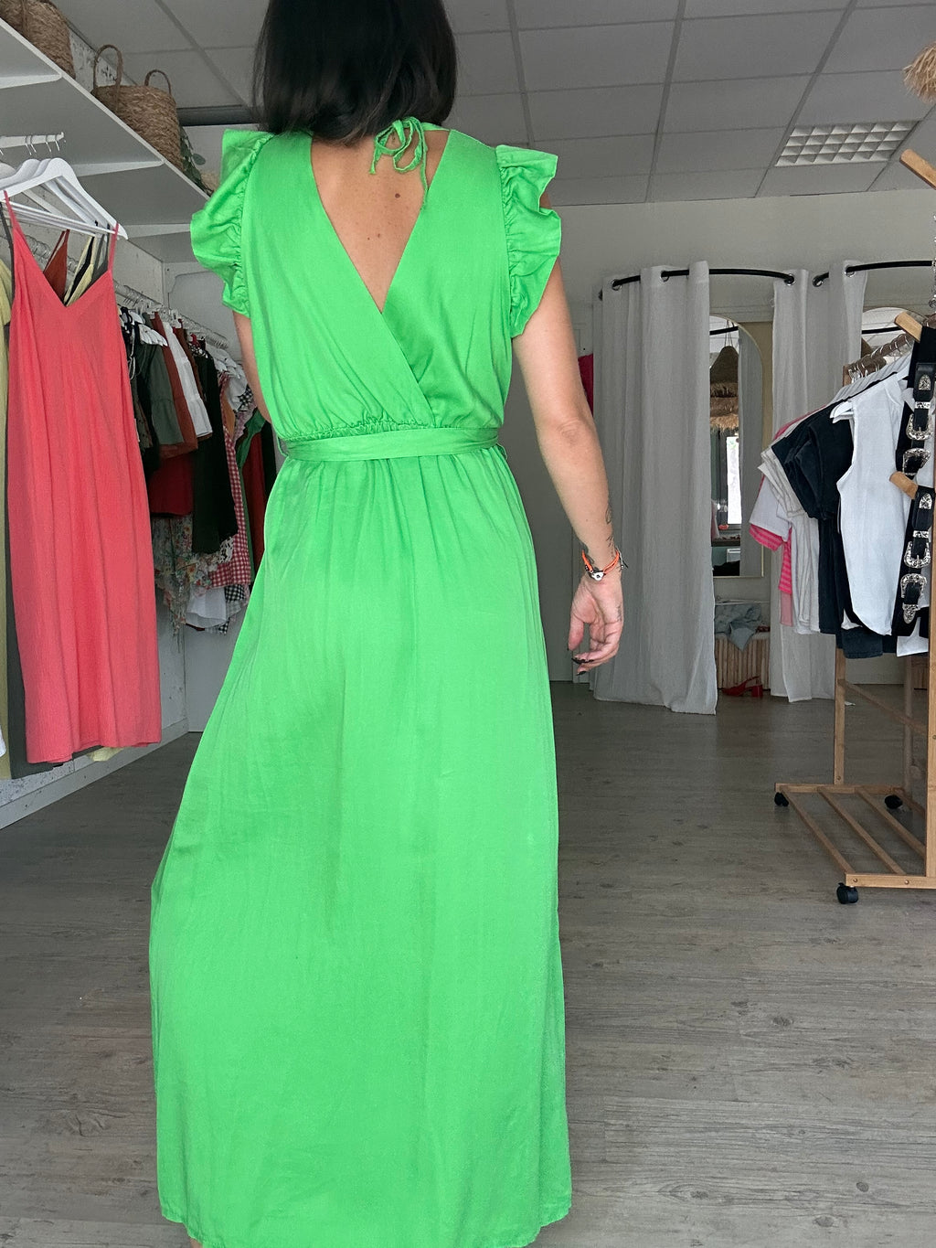 Céleste - robe longue à volant vert