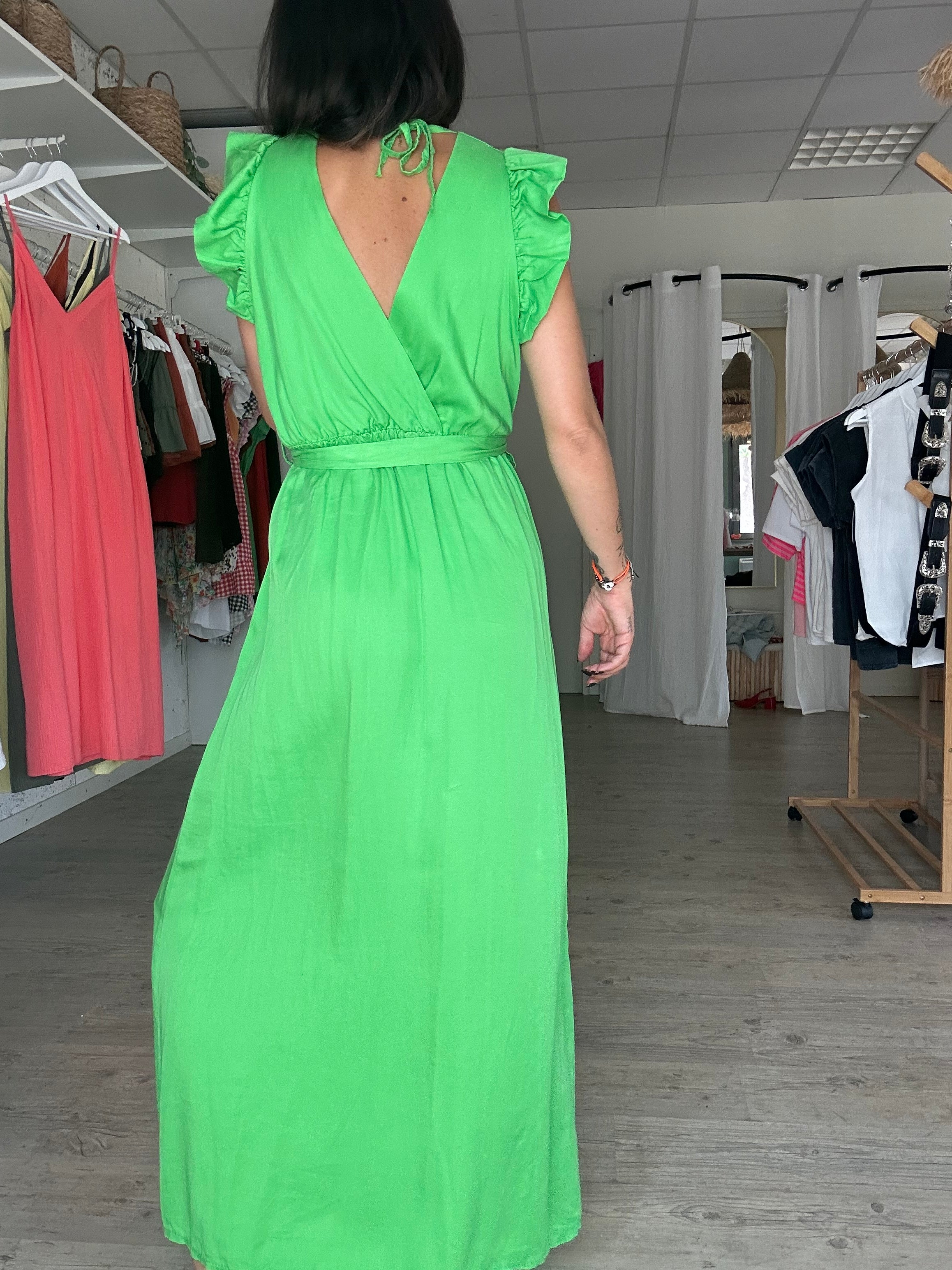Céleste - robe longue à volant vert