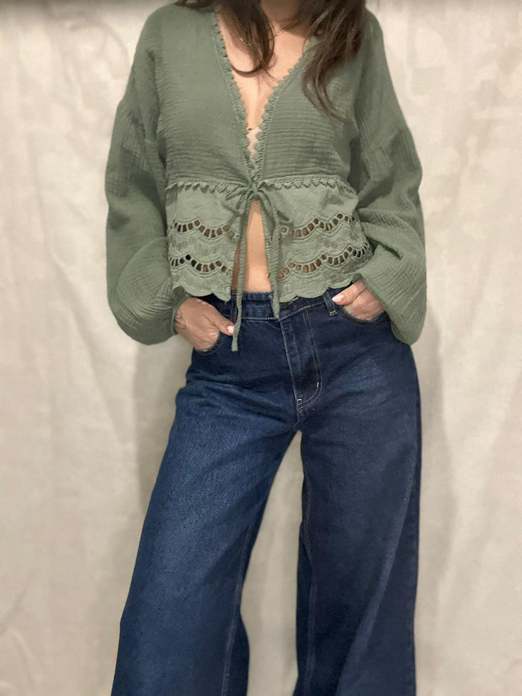Maéva-Blouse bohème kaki