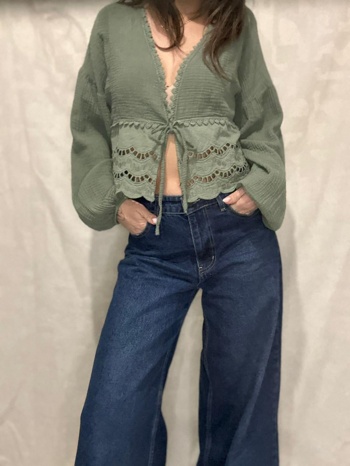 Maéva-Blouse bohème kaki