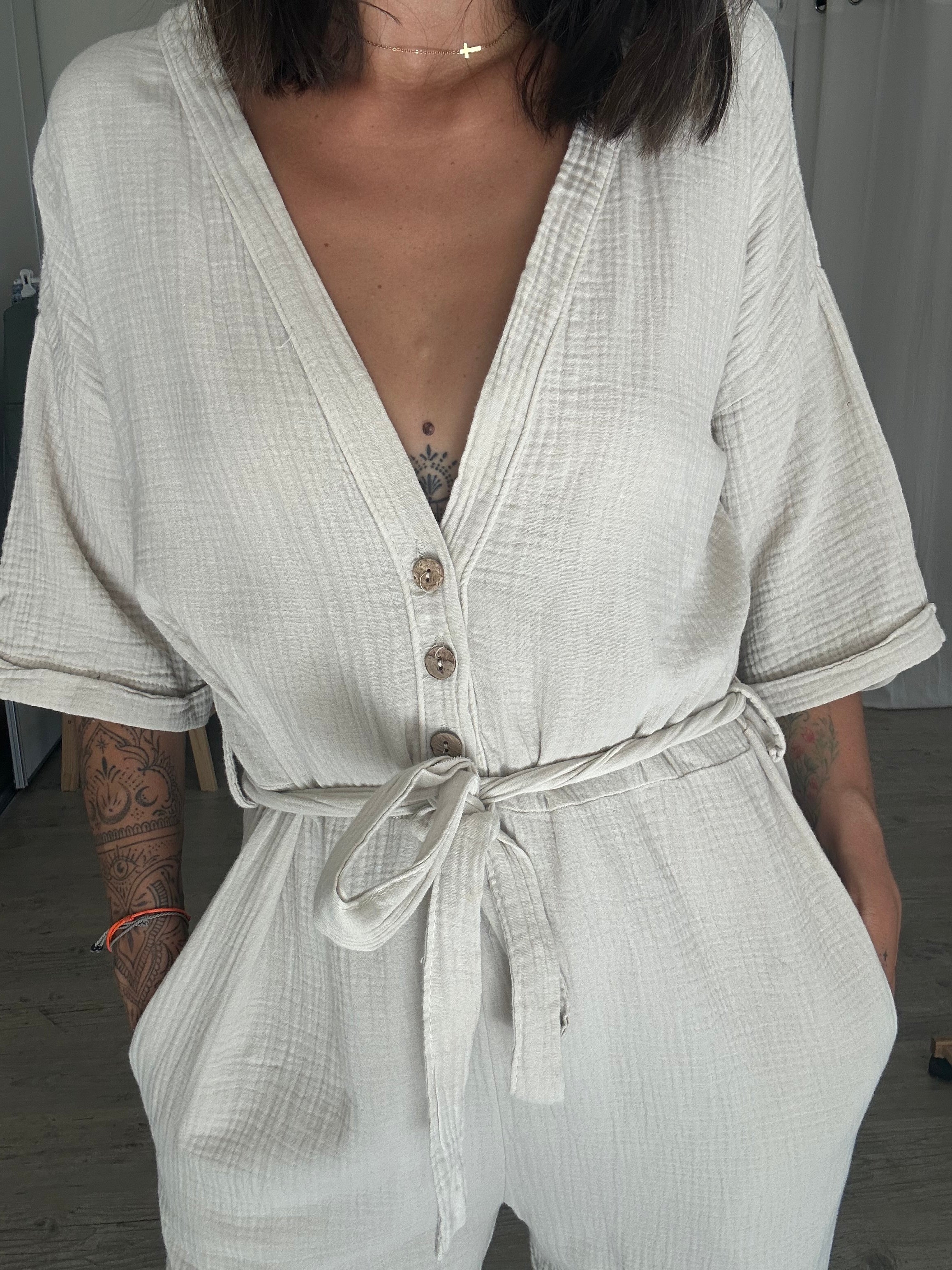 Éloïse – Combi ceinturée Écru