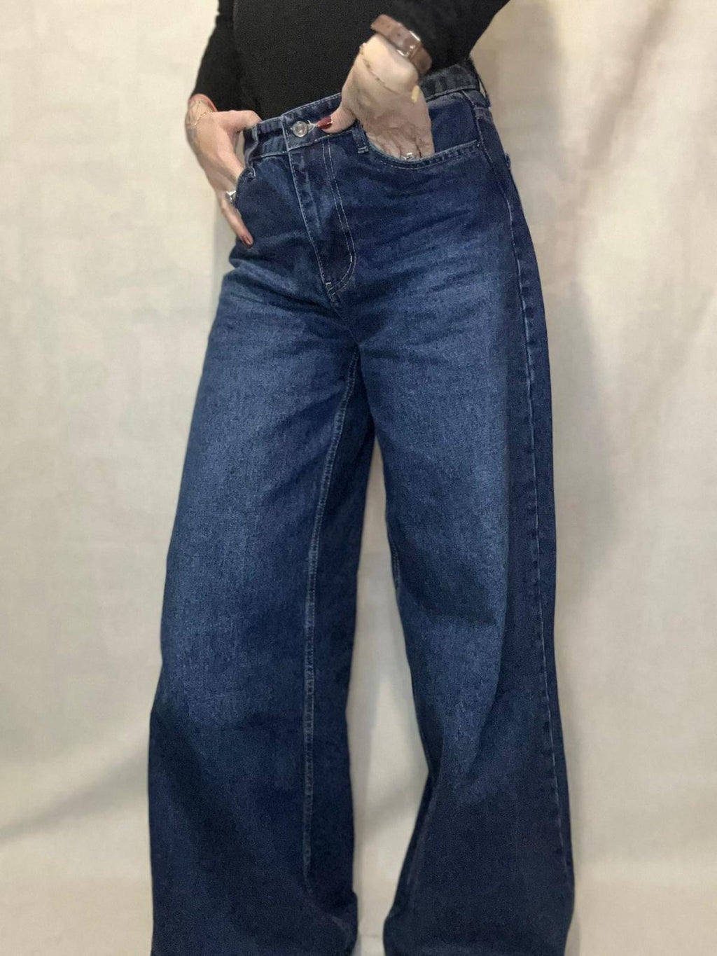 BLUE - JEAN WIDE LEG BRODERIE