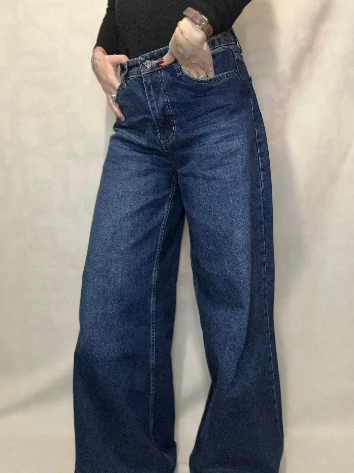 BLUE - JEAN WIDE LEG BRODERIE