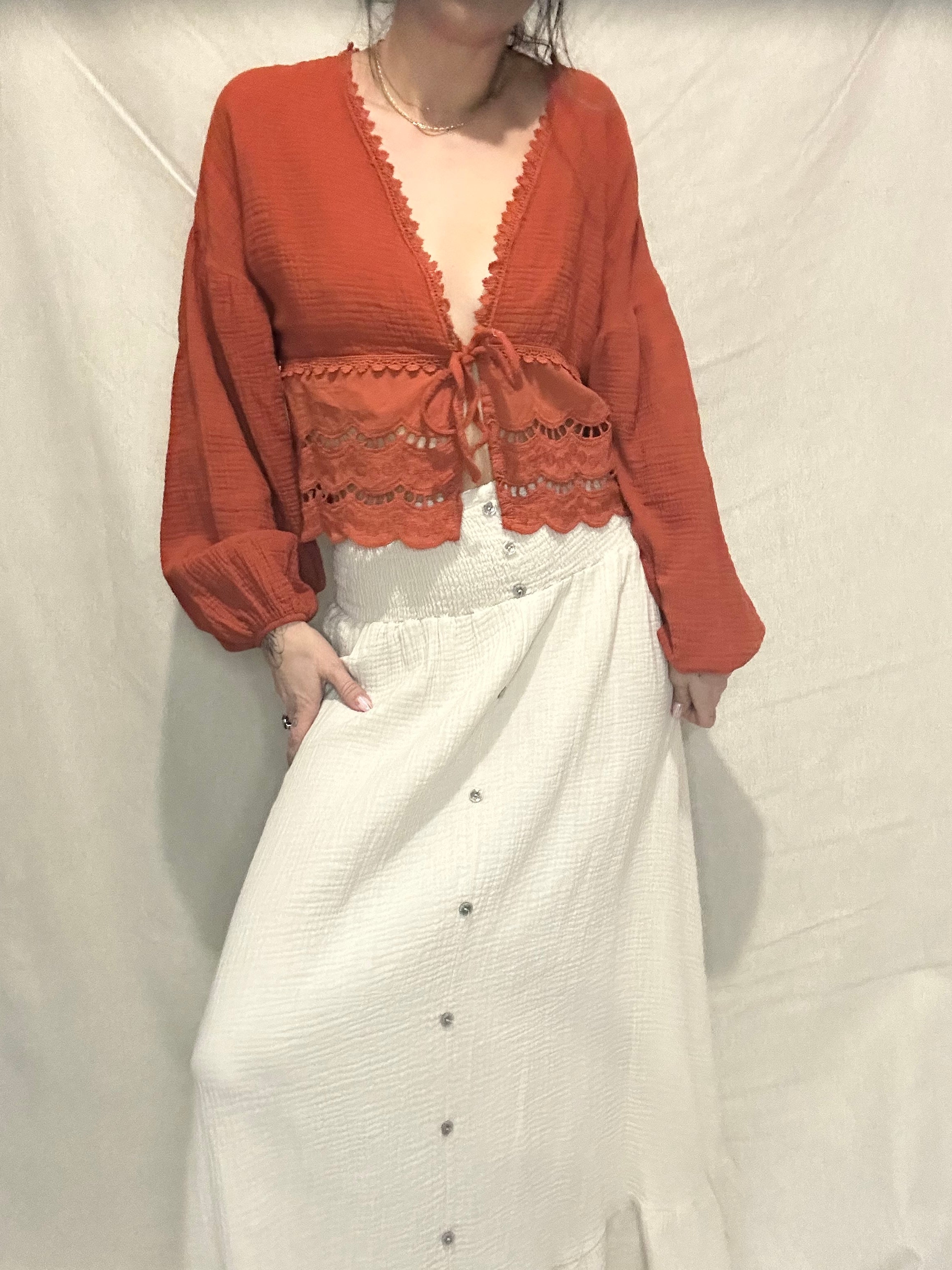 Maéva - Blouse bohème terracotta