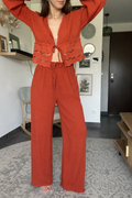 Nino-Pantalon terracotta en gaz de coton