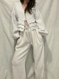 Nino- Pantalon beige en gaz de coton