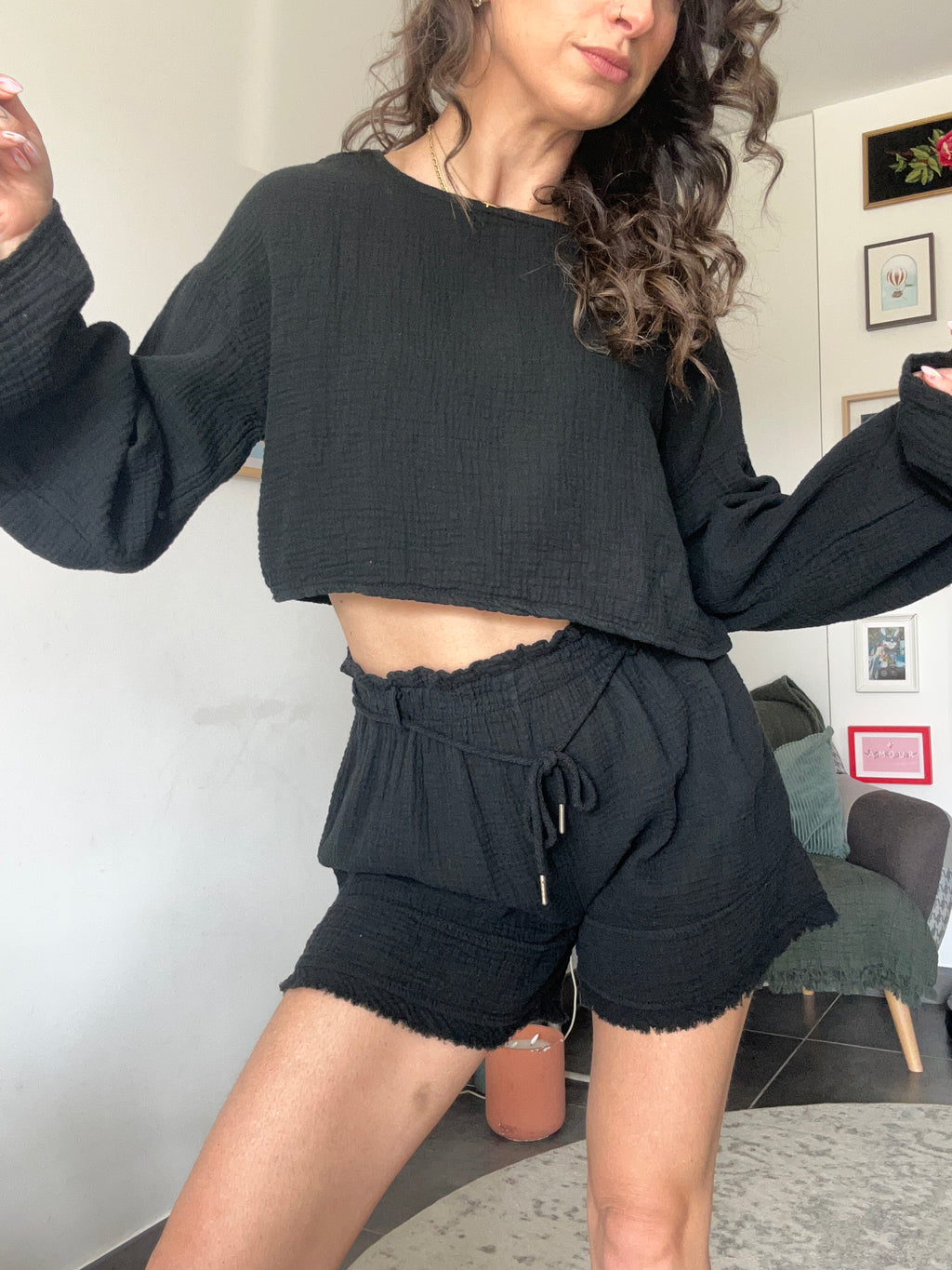 NOA- Ensemble gaze de coton – Noir