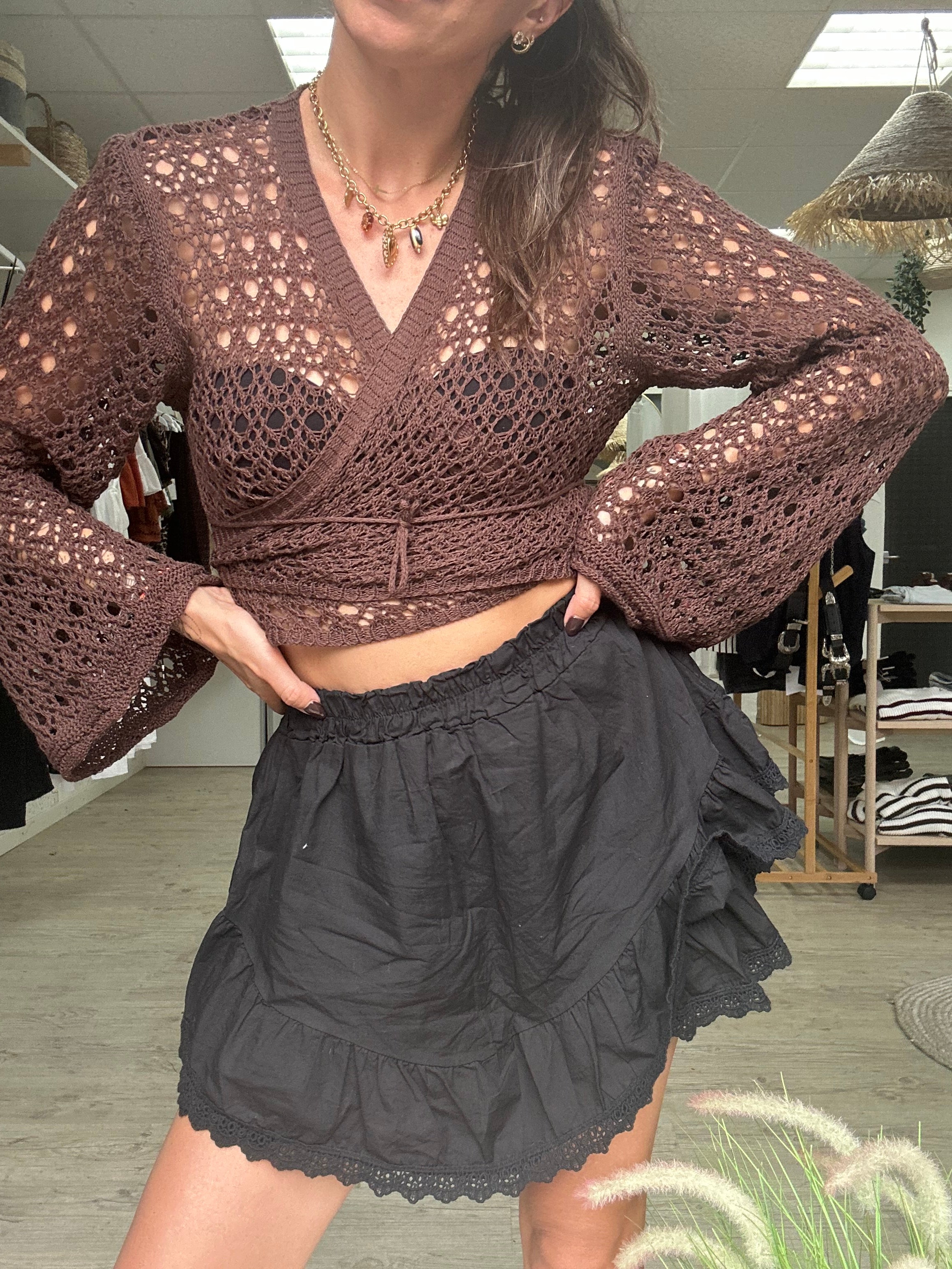 Top crochet marron