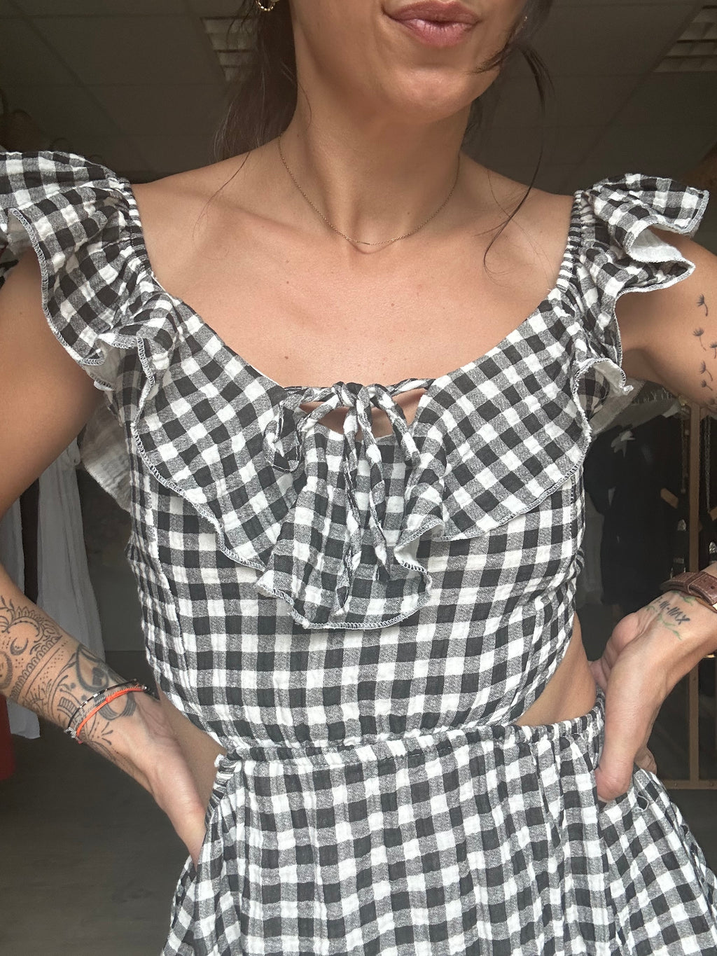 Robe vichy courte noir