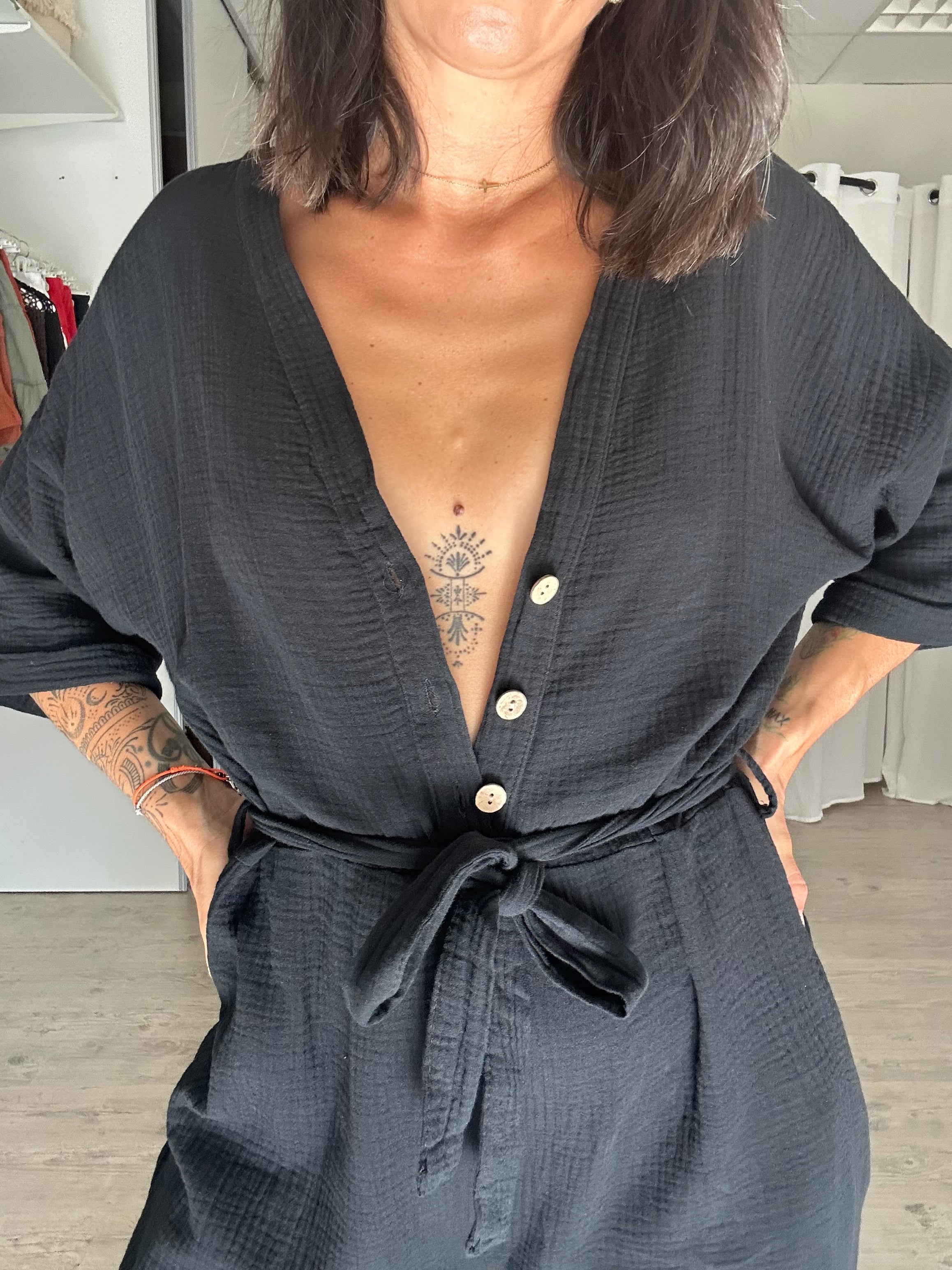 Éloïse – Combi ceinturée Noir