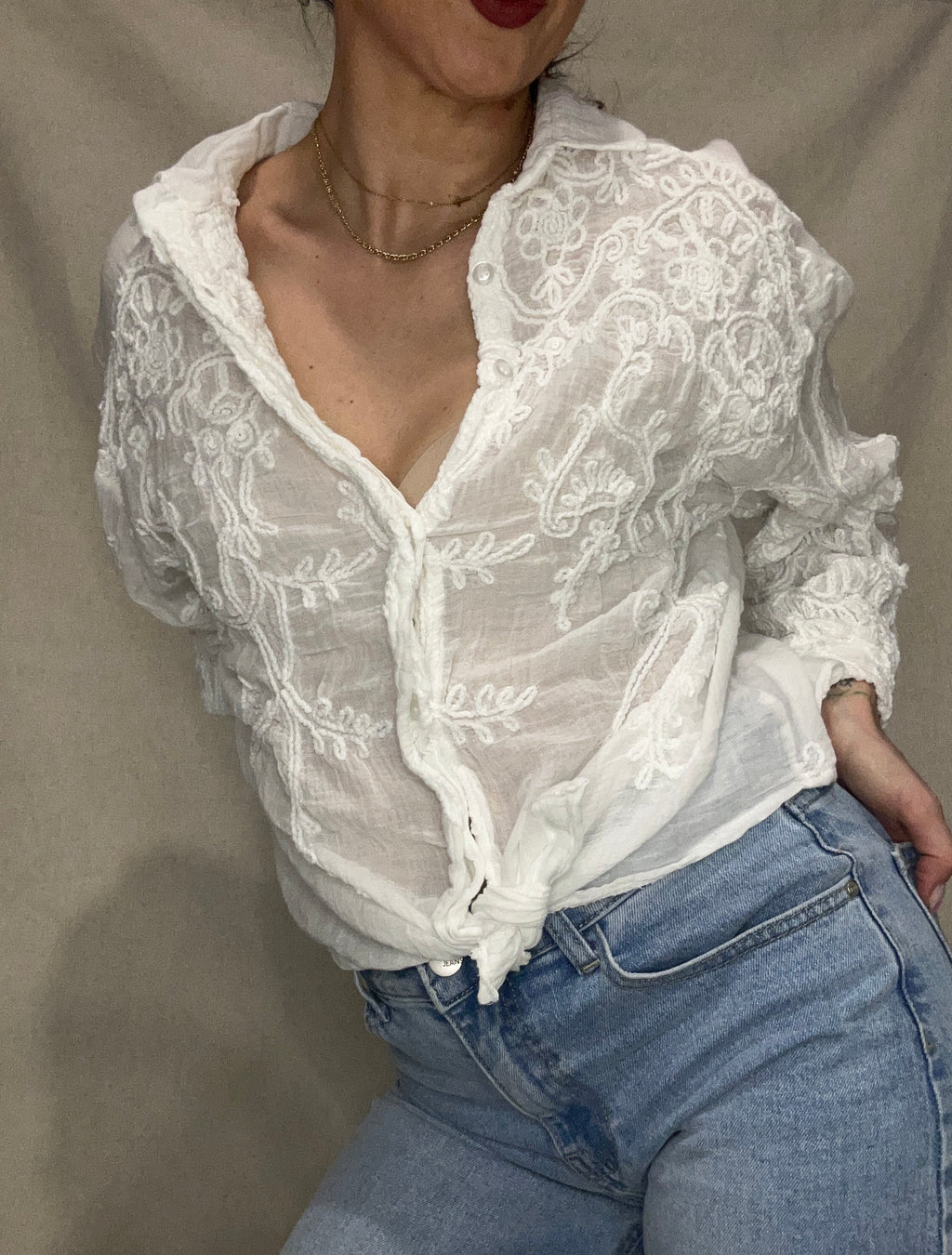 Guilia-chemise brodé blanche