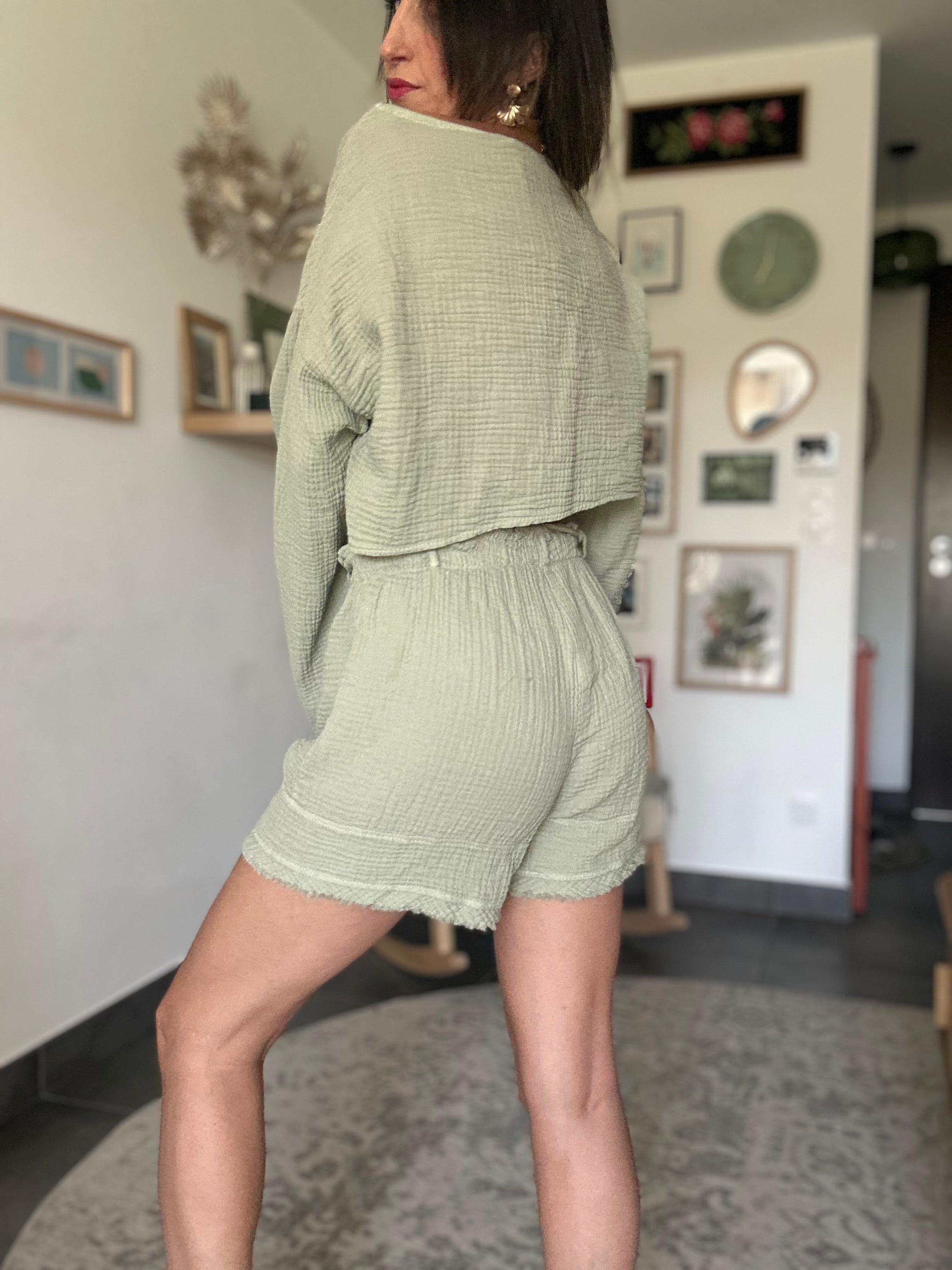 NOA- Ensemble gaze de coton  – vert sauge