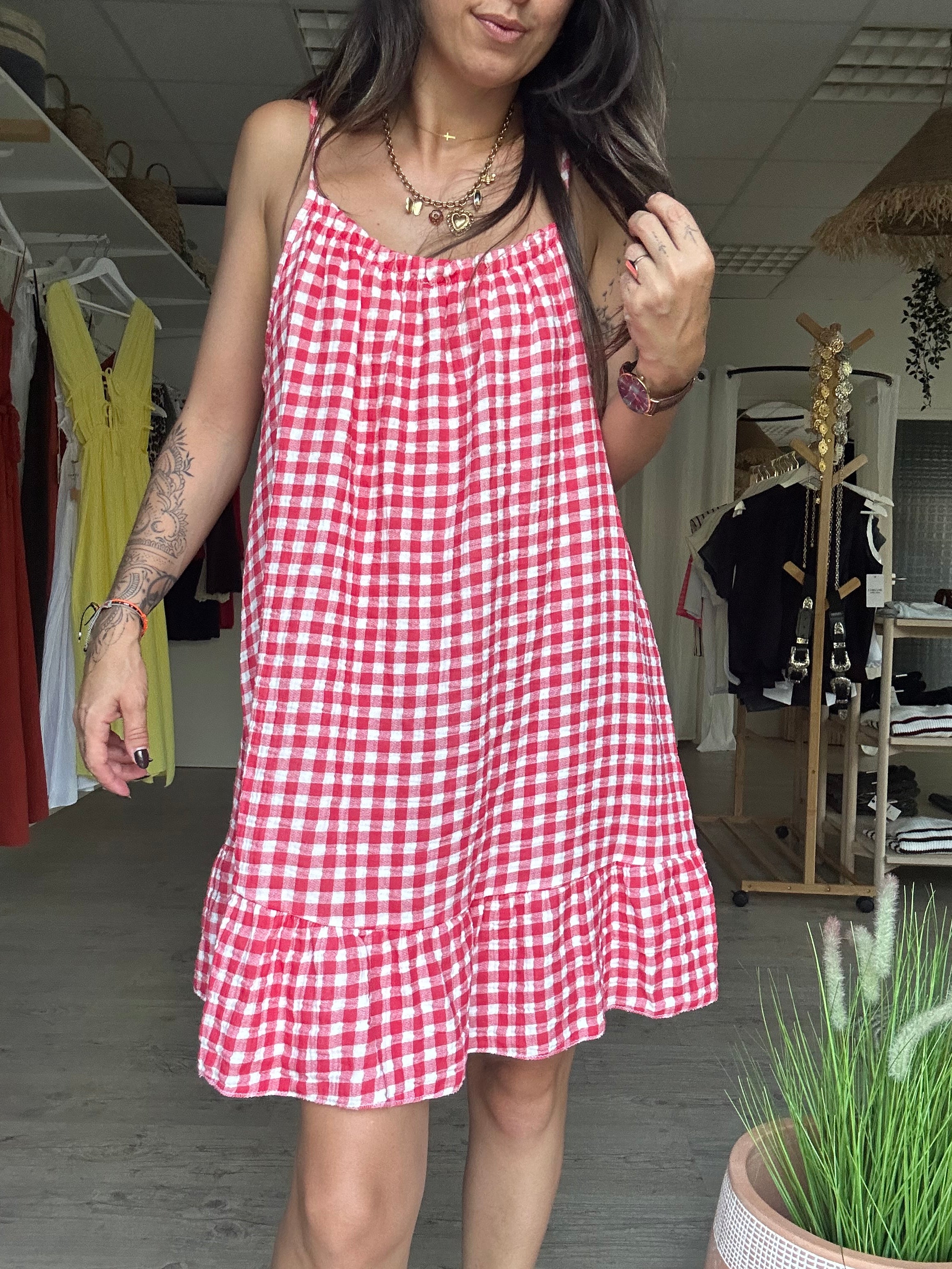 Bianca -Robe vichy rouge