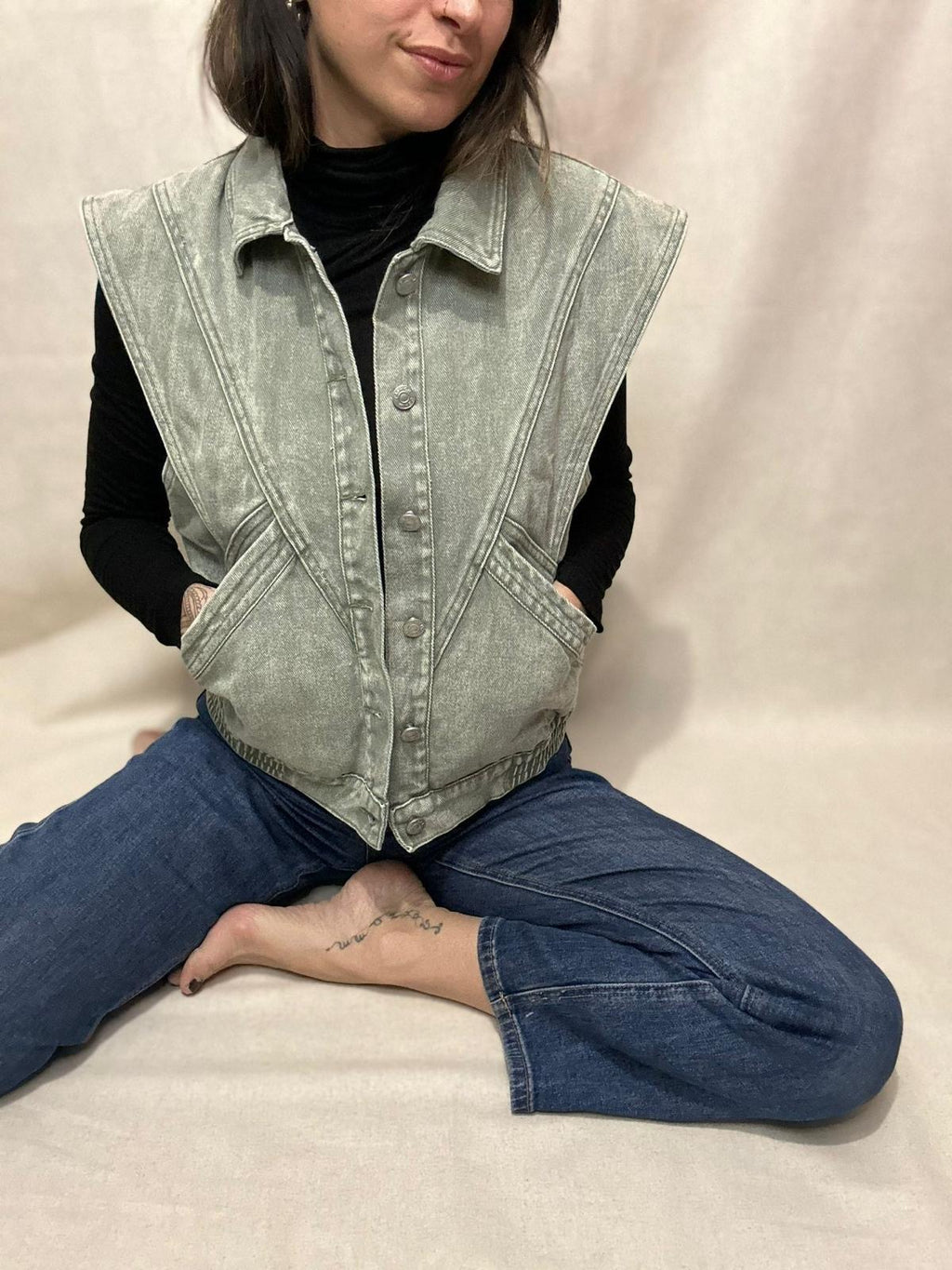 JADE- VESTE DENIM SANS MANCHE
