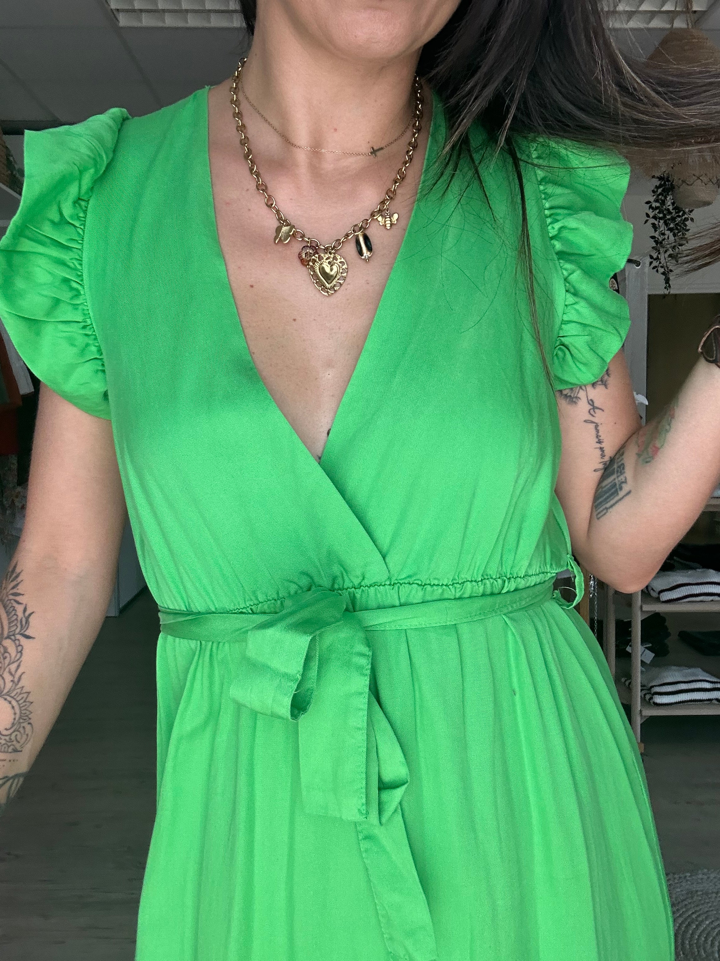 Céleste - robe longue à volant vert
