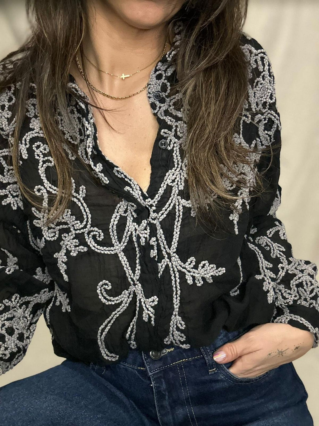 Guilia-chemise brodé noir