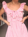 Robe vichy courte rose