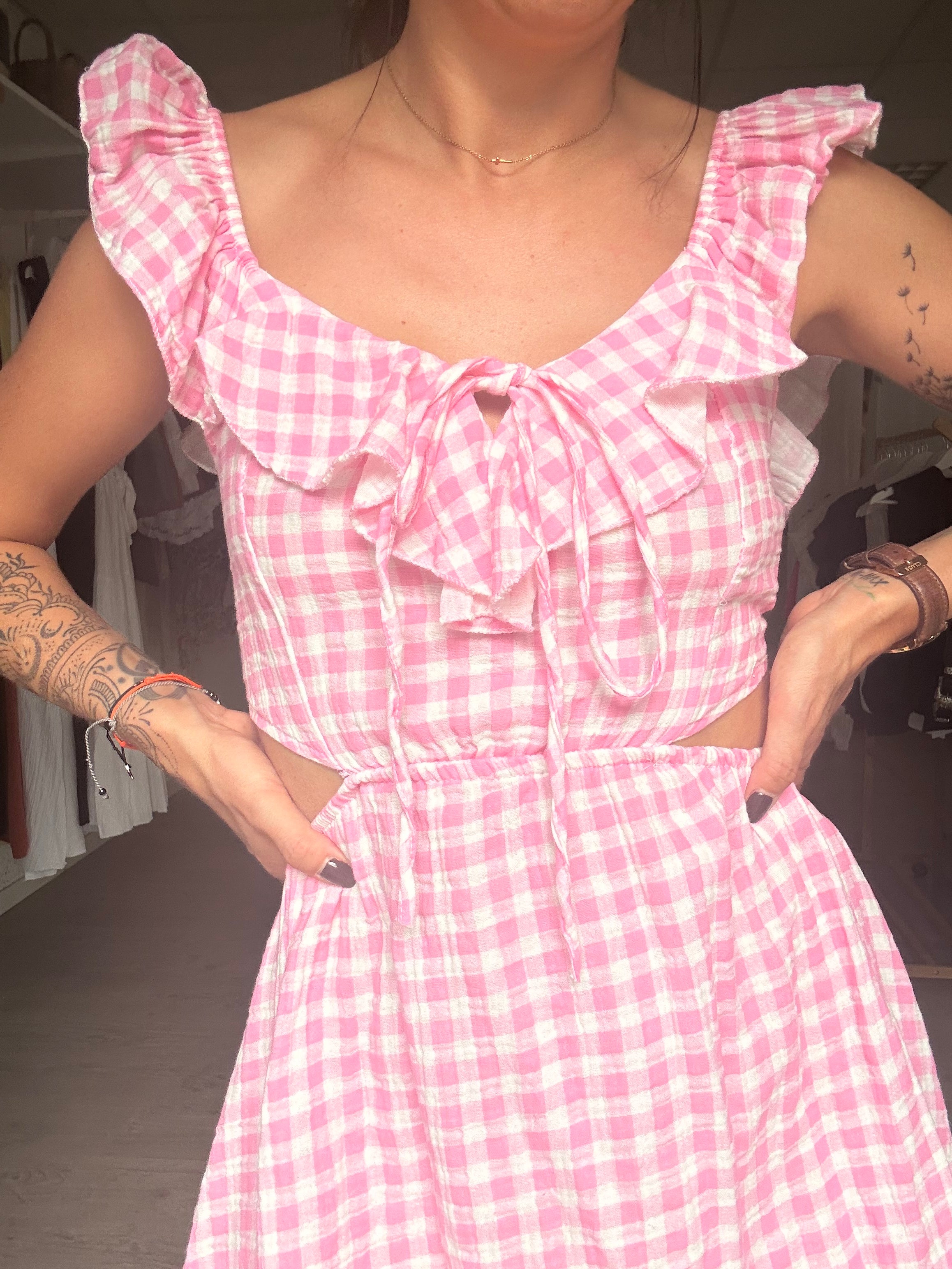 Robe vichy courte rose