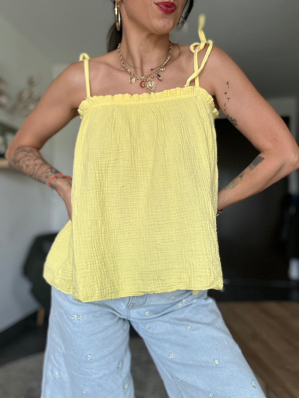 Top gaz de coton jaune