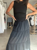 Elodie-Jupe longue noire en coton semi transparente