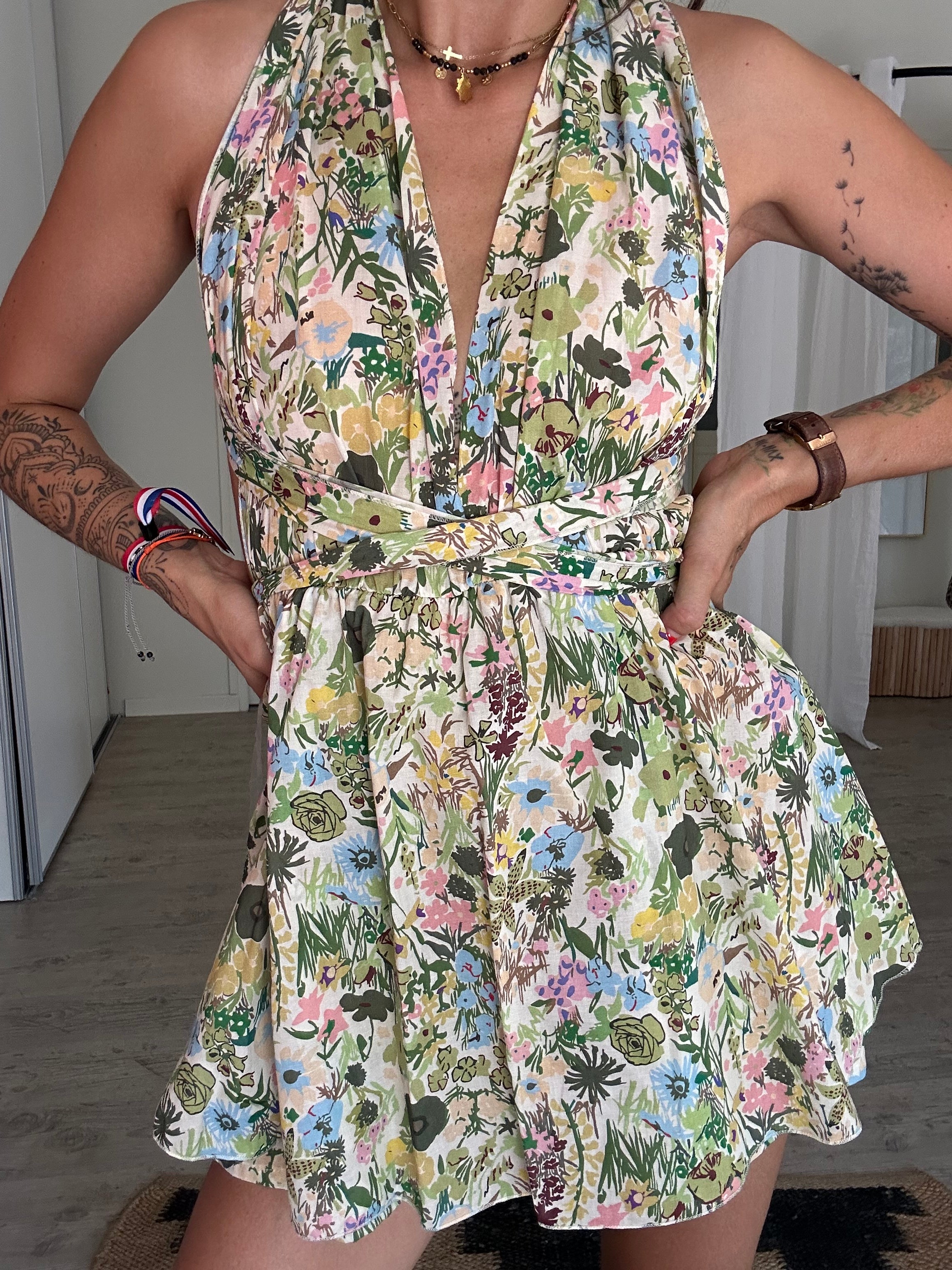 Combi short fleurie - verte