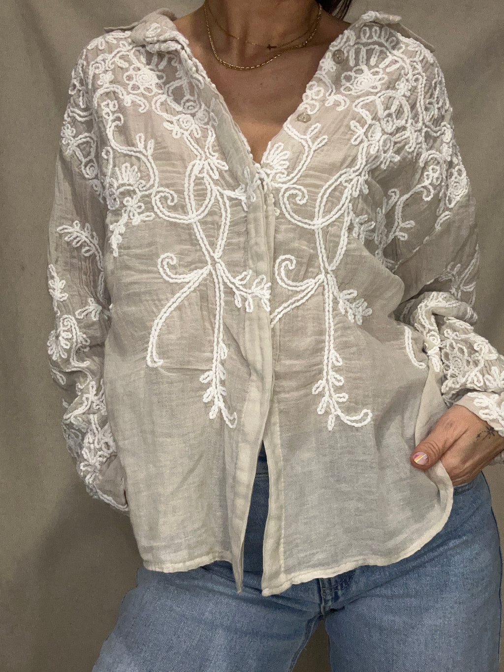 Guilia-chemise brodé beige