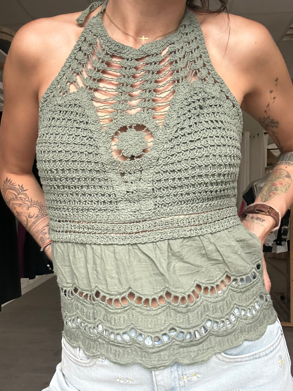 Nina-Top crochet kaki