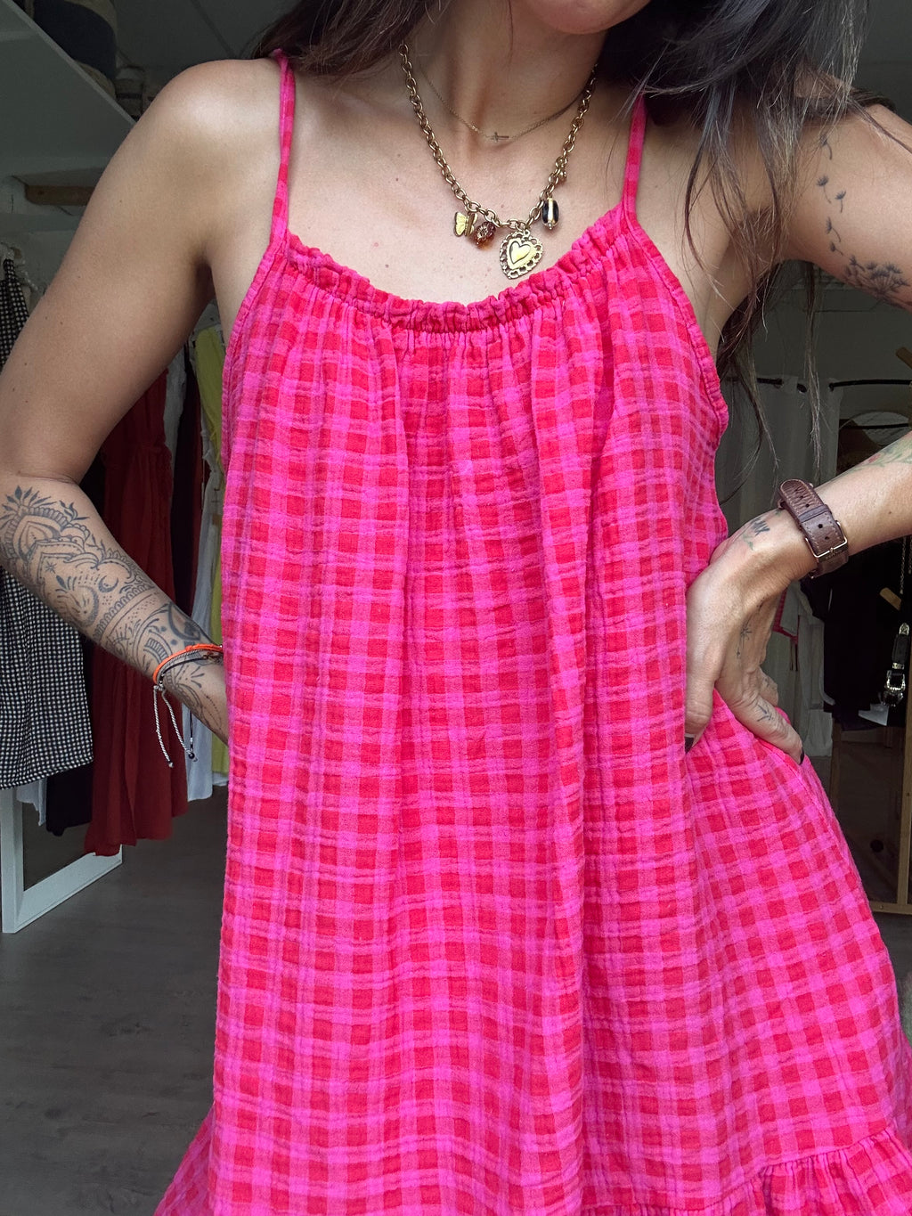 Bianca - Robe vichy fushia