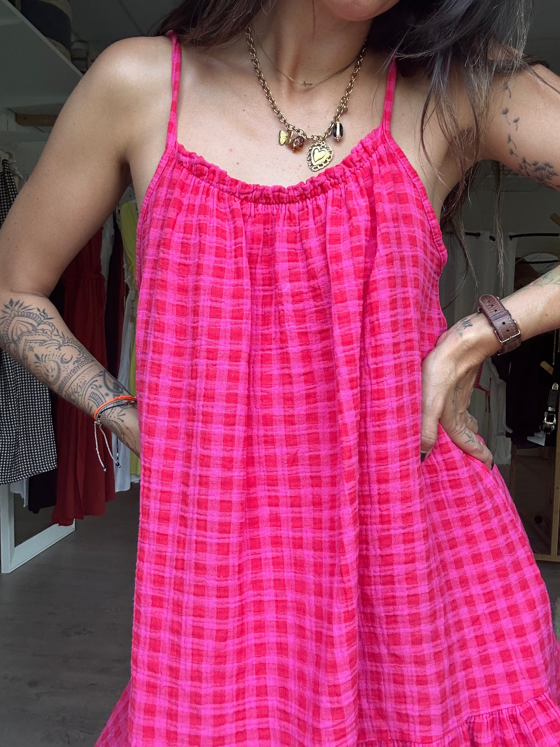 Bianca - Robe vichy fushia