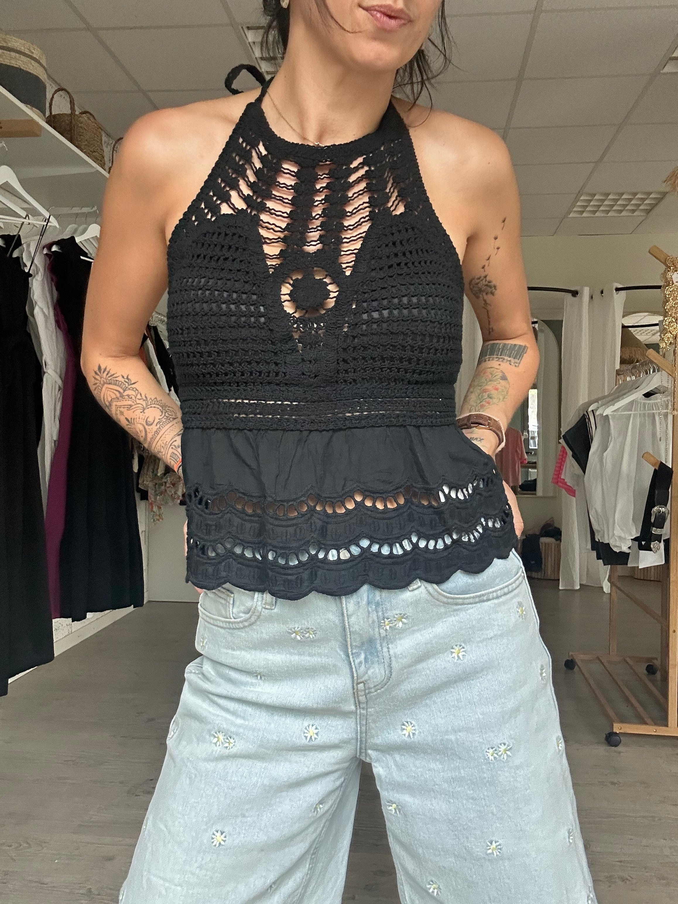 Nina-Top crochet noir