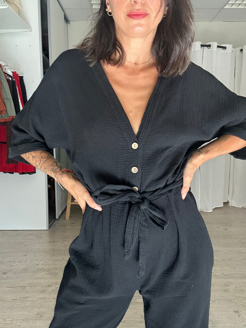 Éloïse – Combi ceinturée Noir