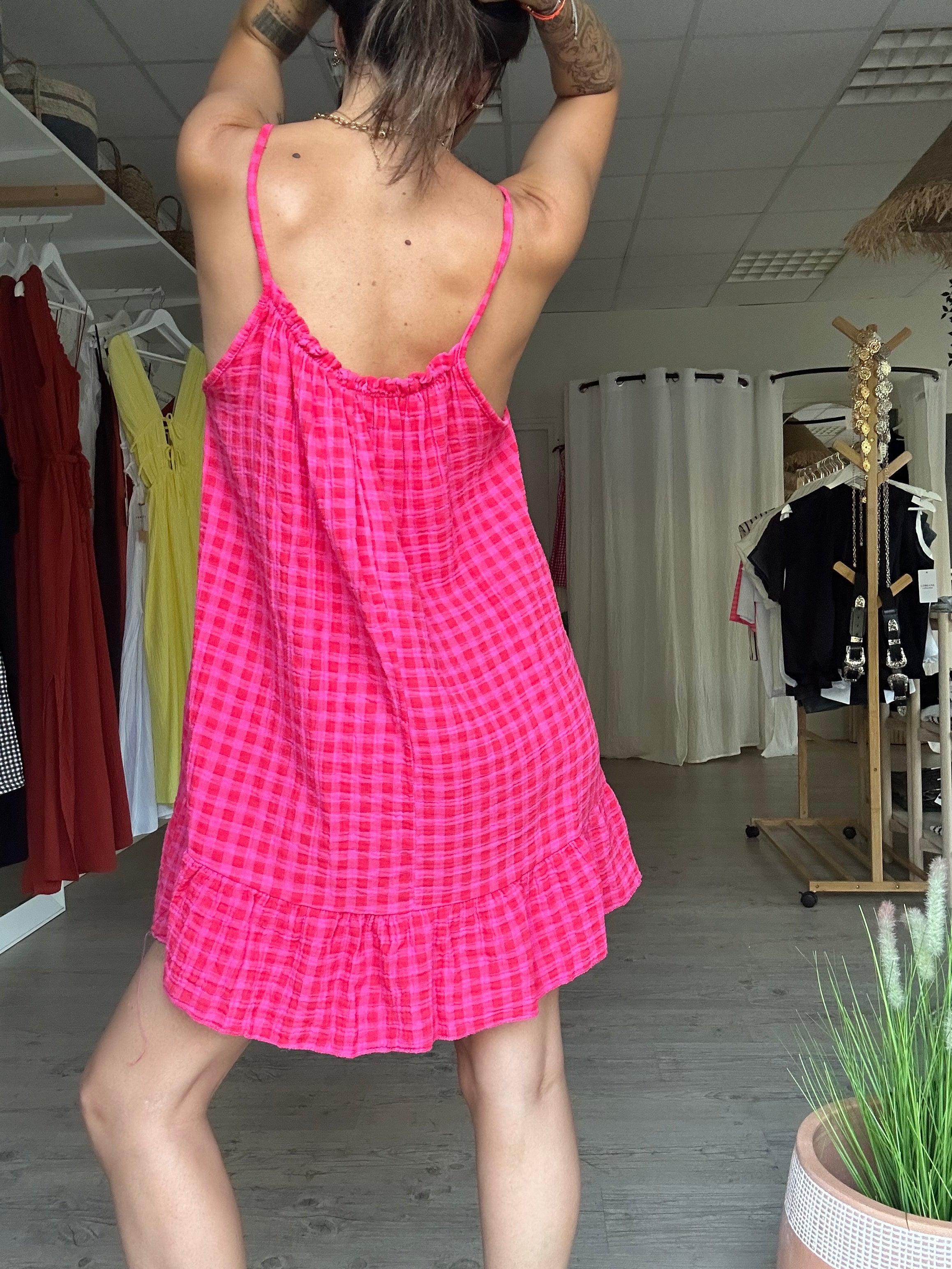 Bianca - Robe vichy fushia