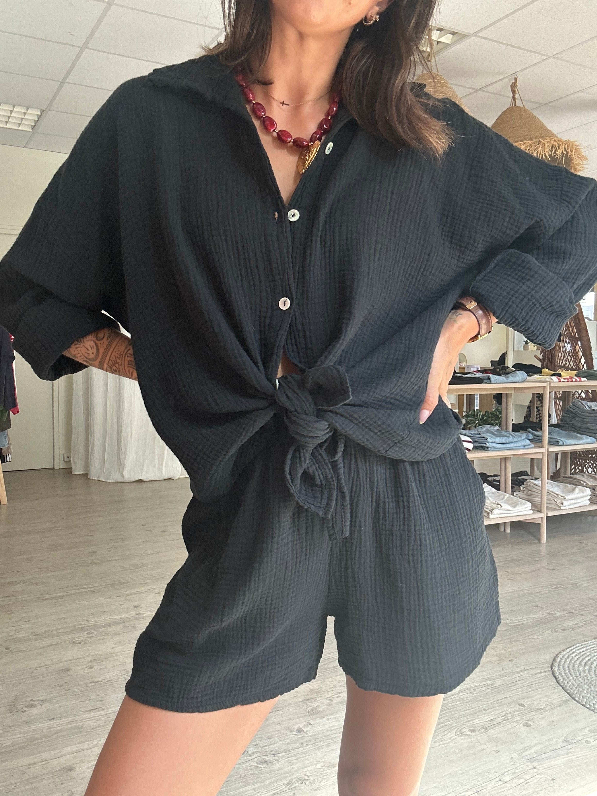 Andréa – Ensemble chemise + short Noir