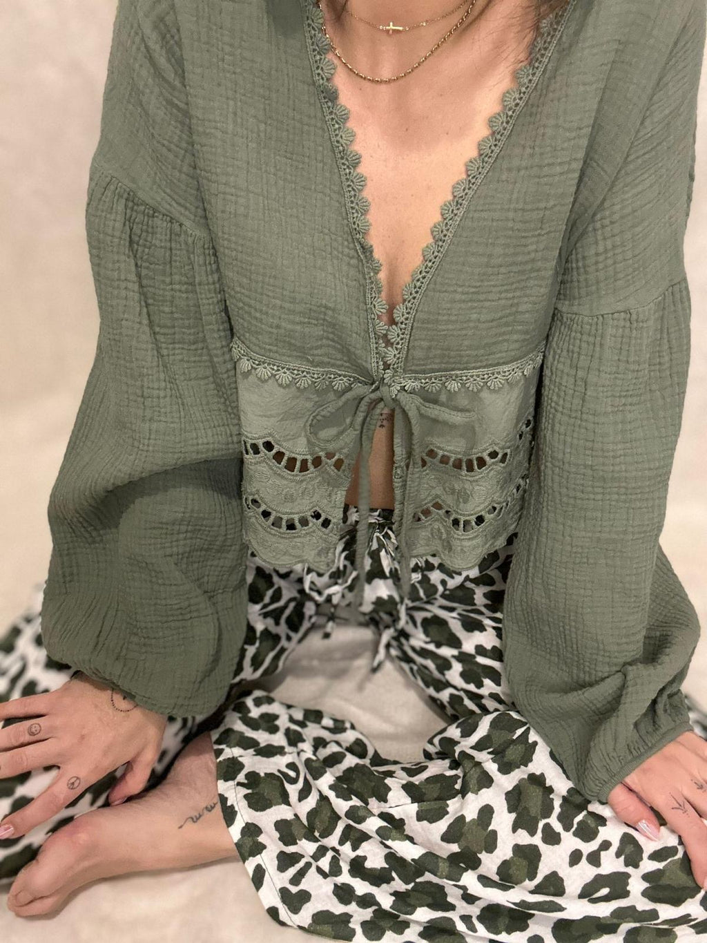 Maéva-Blouse bohème kaki