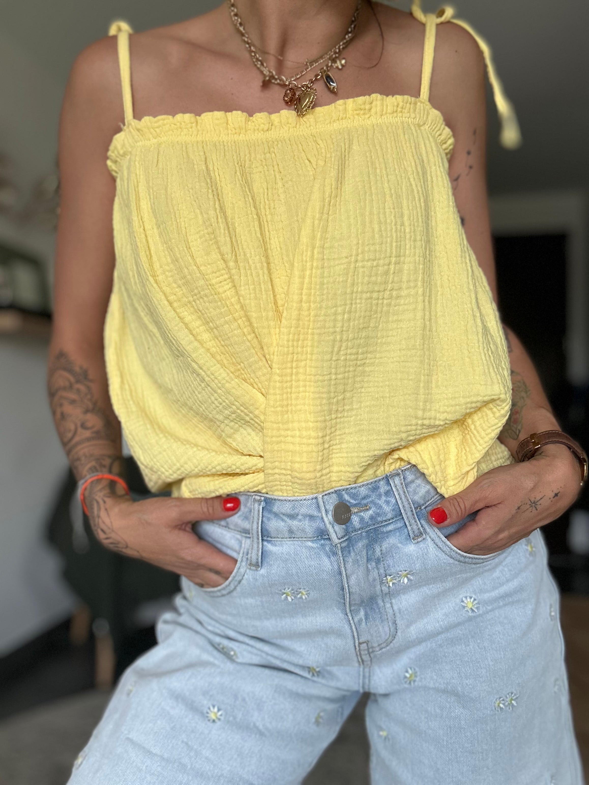 Top gaz de coton jaune