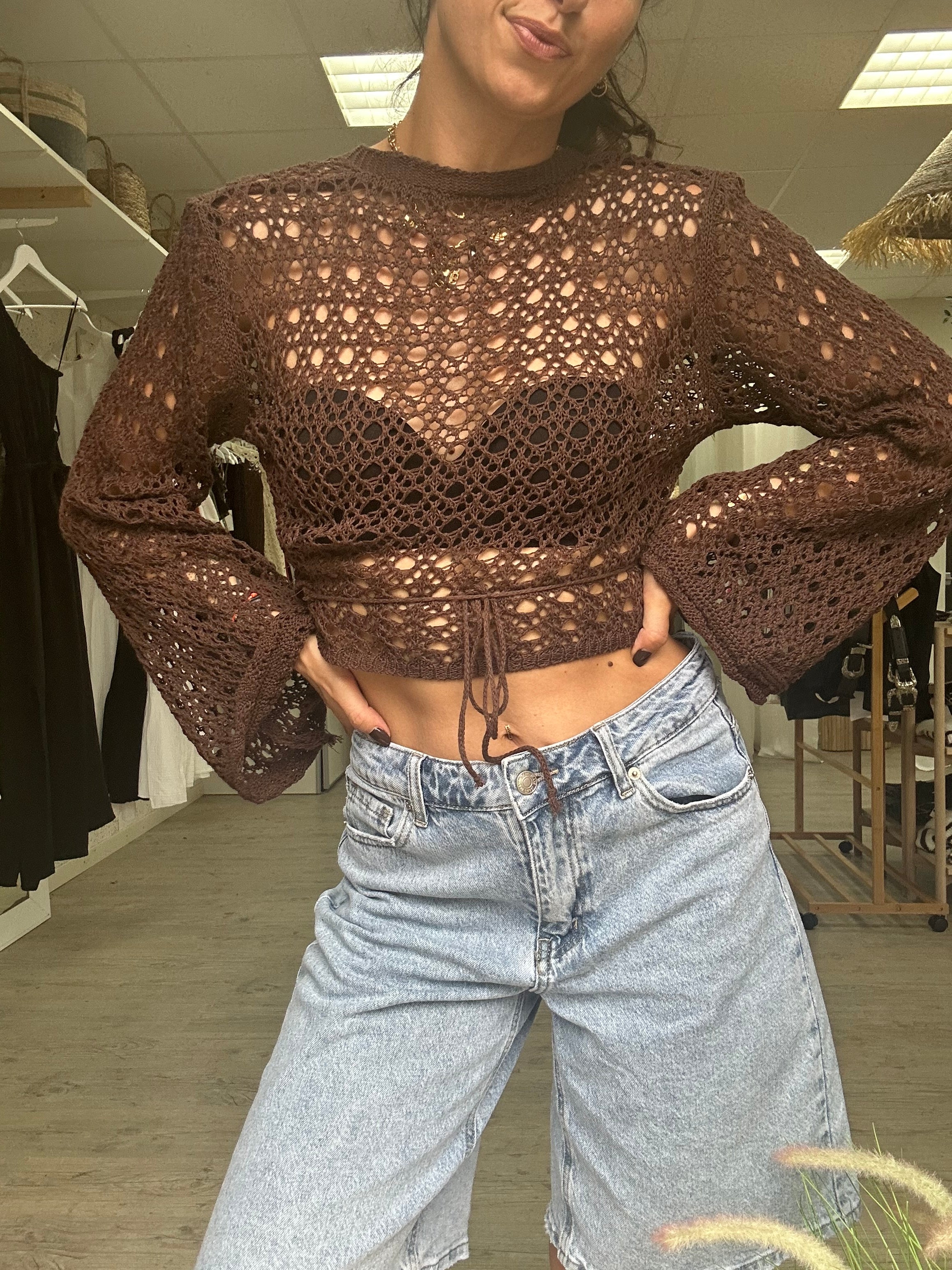 Top crochet marron