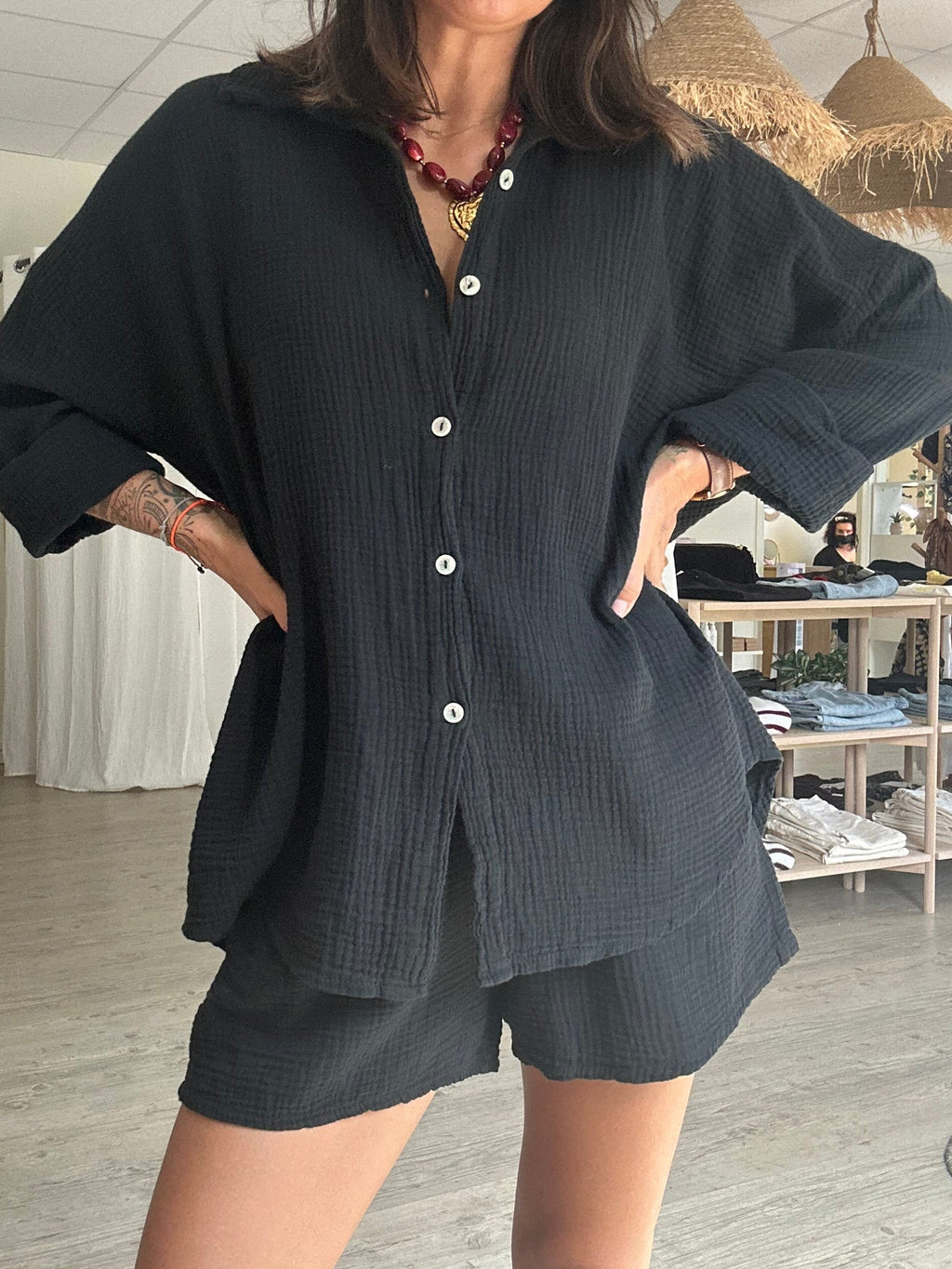 Andréa – Ensemble chemise + short Noir
