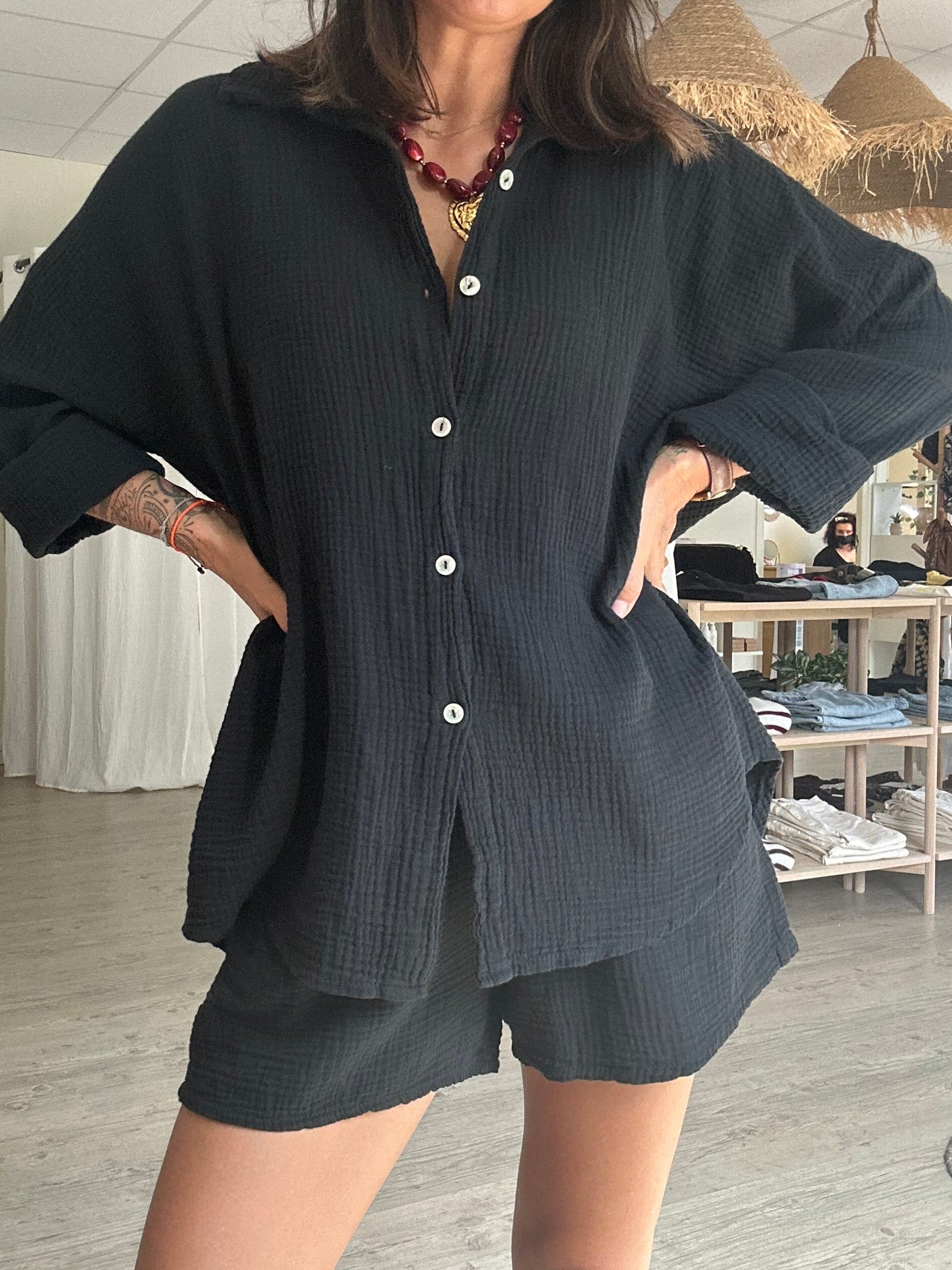 Andréa – Ensemble chemise + short Noir