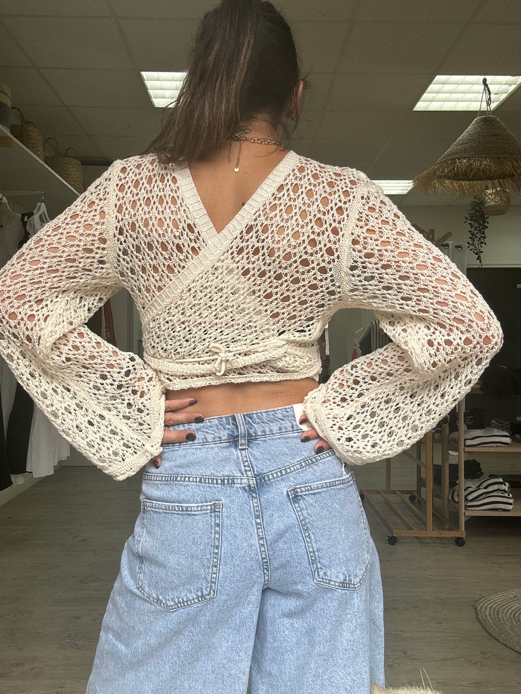 Top crochet beige
