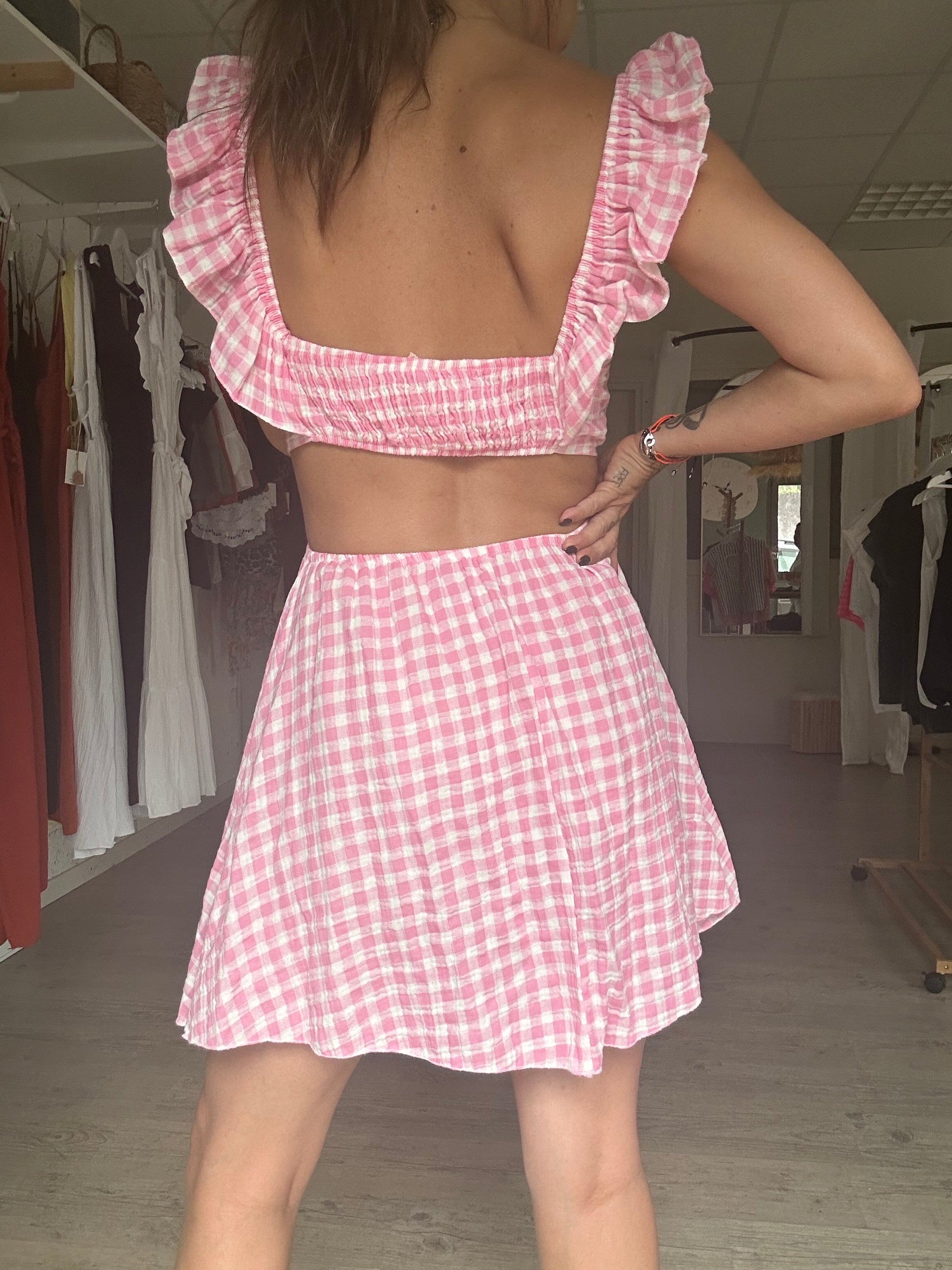 Robe vichy courte rose