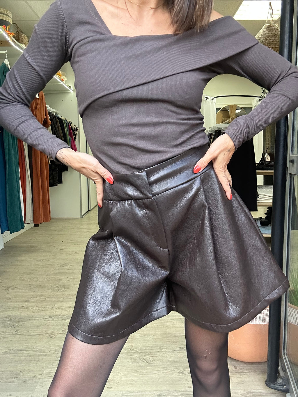 Short similicuir - marron