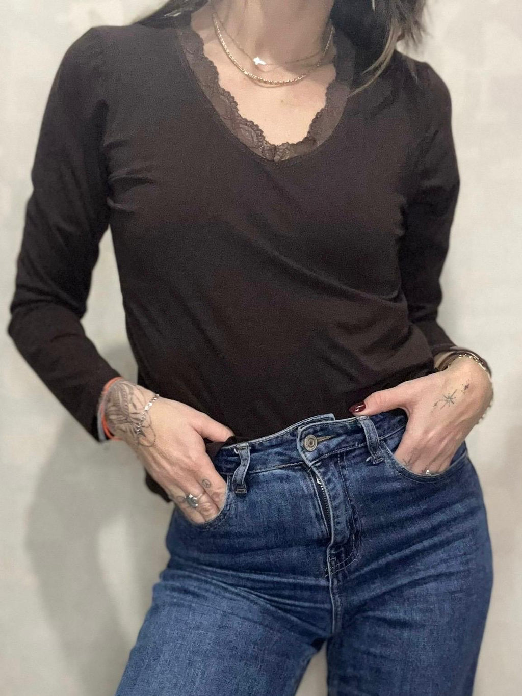 CHLOE - Top encolure a dentelle