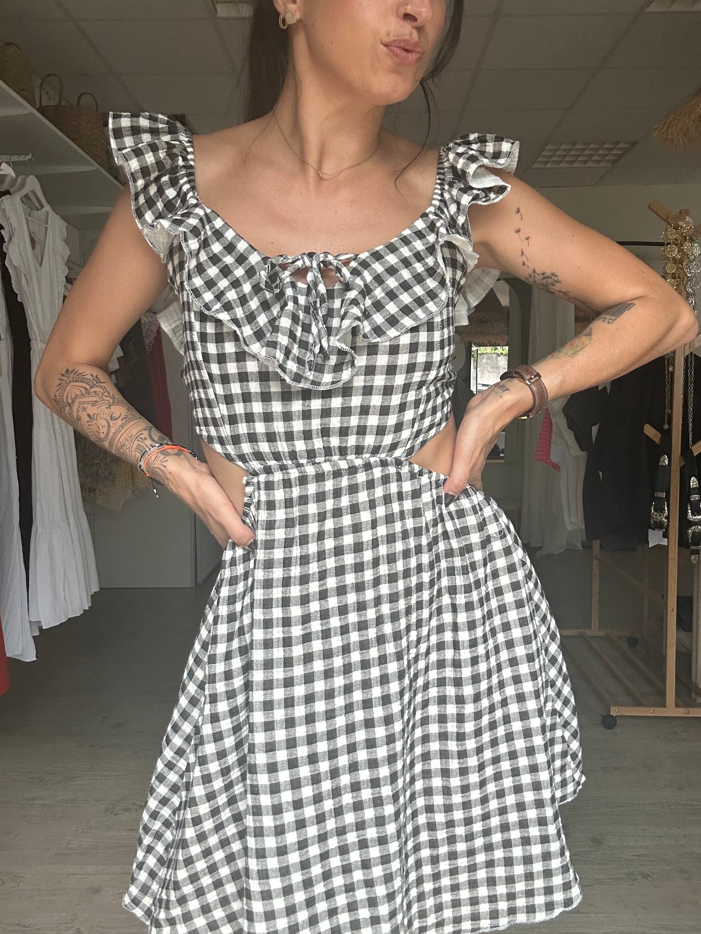 Robe vichy courte noir