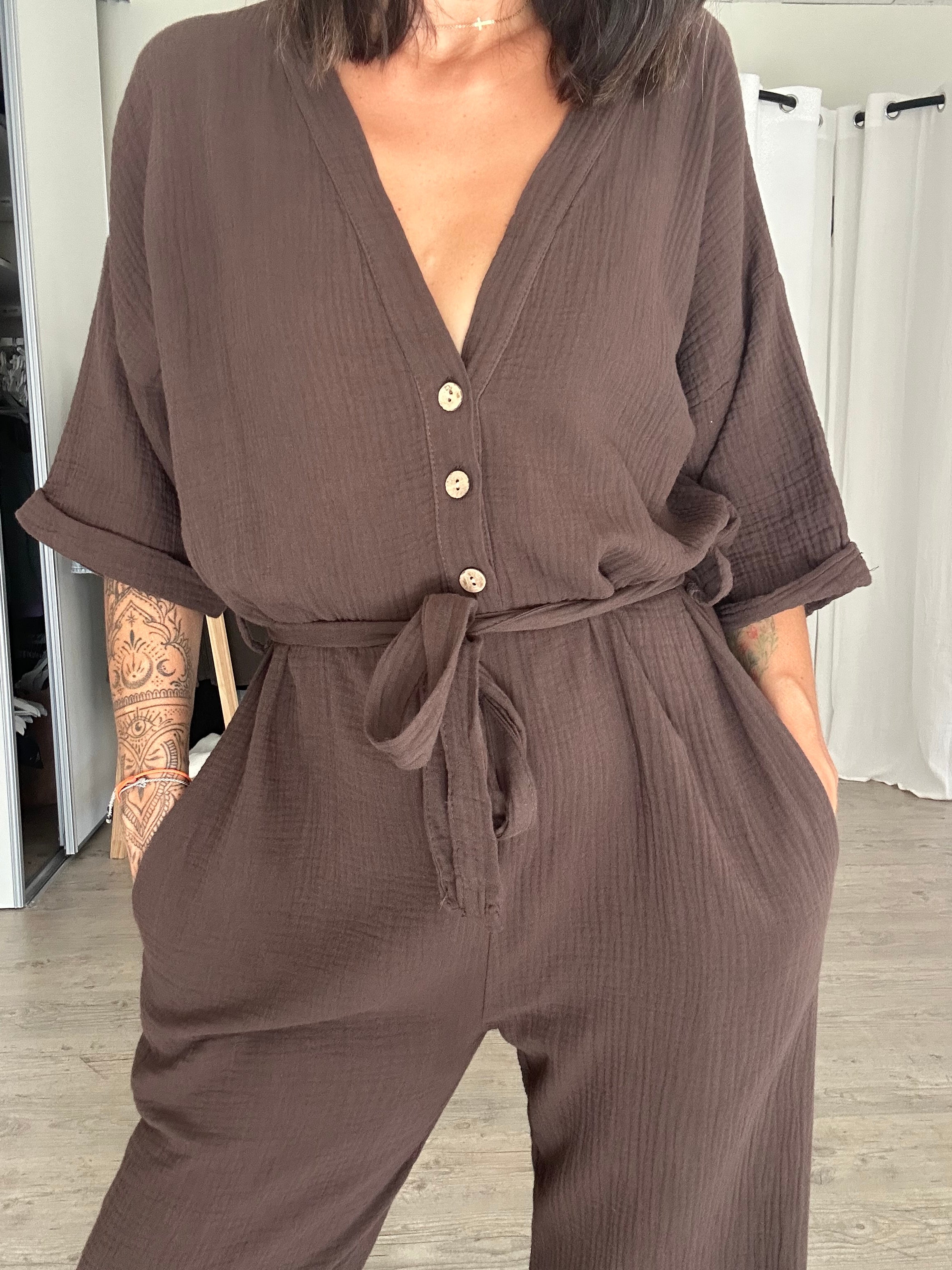 Éloïse – Combi ceinturée chocolat