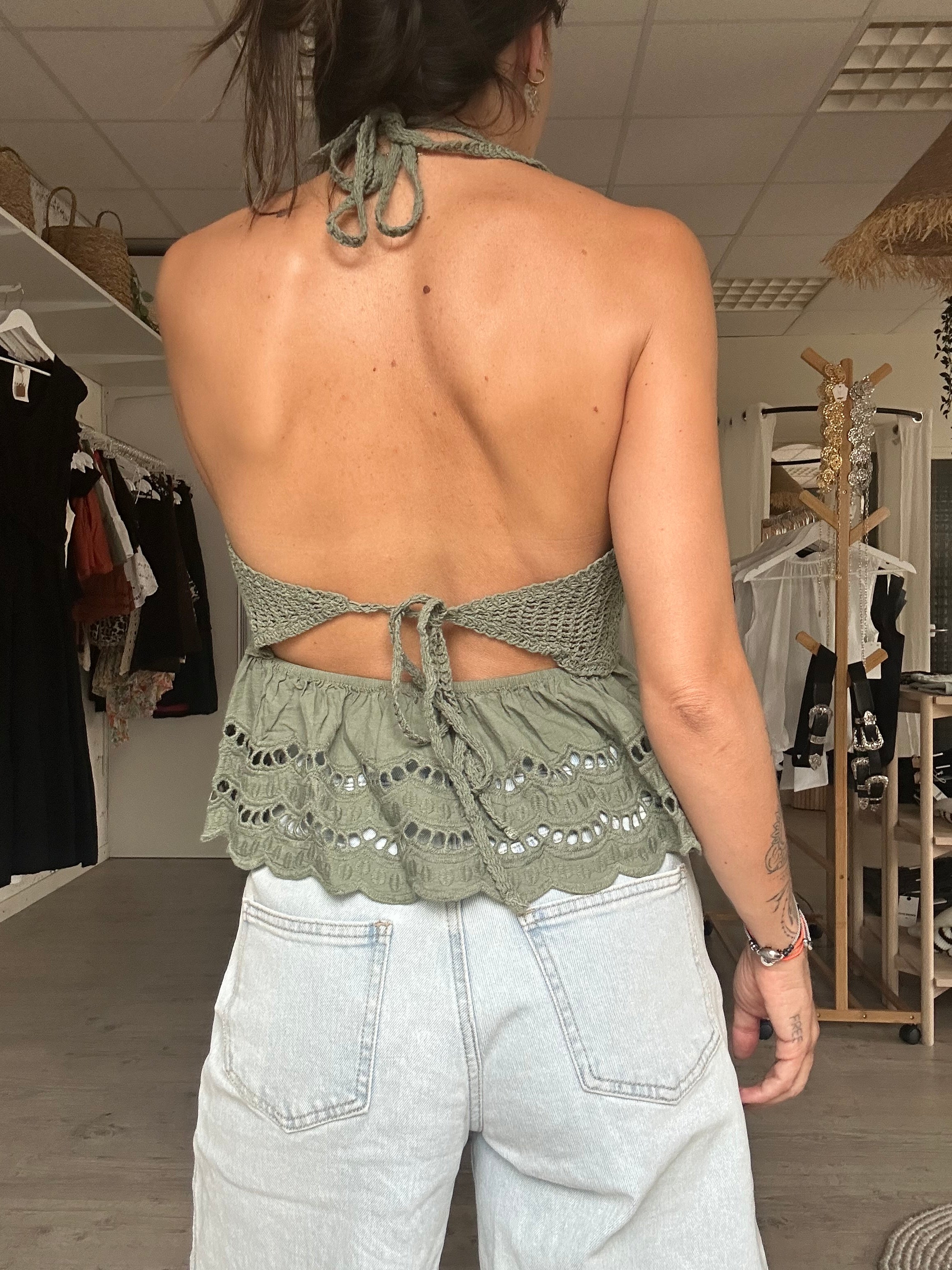Nina-Top crochet kaki