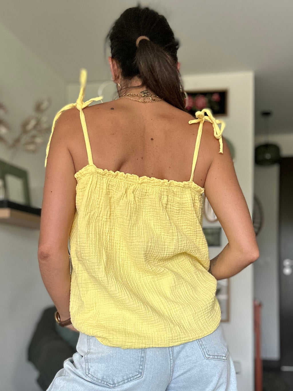 Top gaz de coton jaune