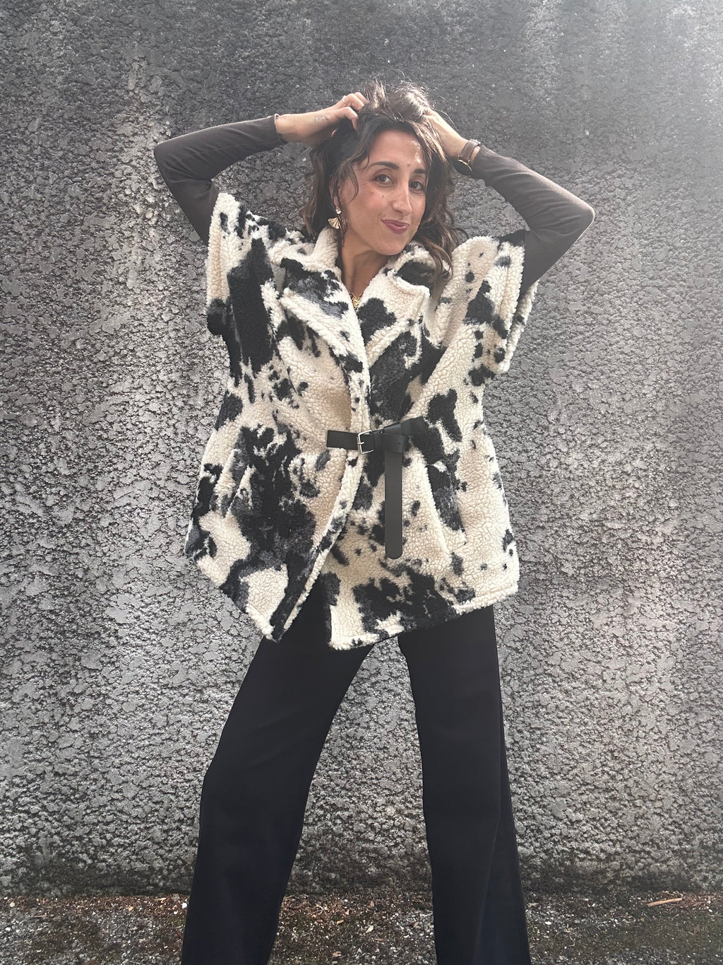Marguerite-Veste moumoute sans manches imprimée vache