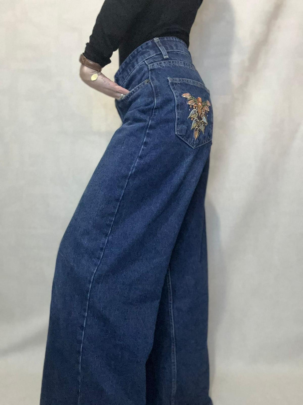 BLUE - JEAN WIDE LEG BRODERIE