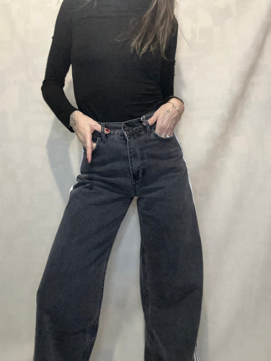 SANDRO - JEAN WIDE LEG à 3 BANDES